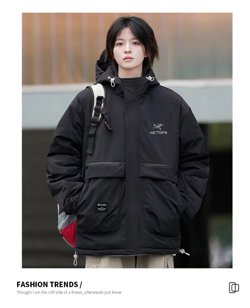 Arc’teryx Clothing Coats & Jackets best website for replica
 Apricot Color Black Unisex Cotton Down Nylon Winter Collection Hooded Top