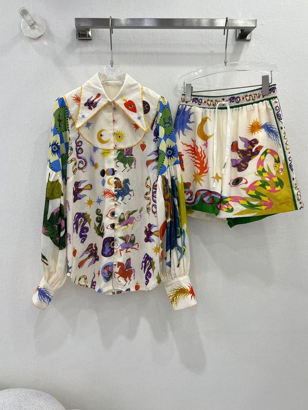 Zimmermann Clothing Shirts & Blouses Shorts Two Piece Outfits & Matching Sets Printing Linen Fall Collection
