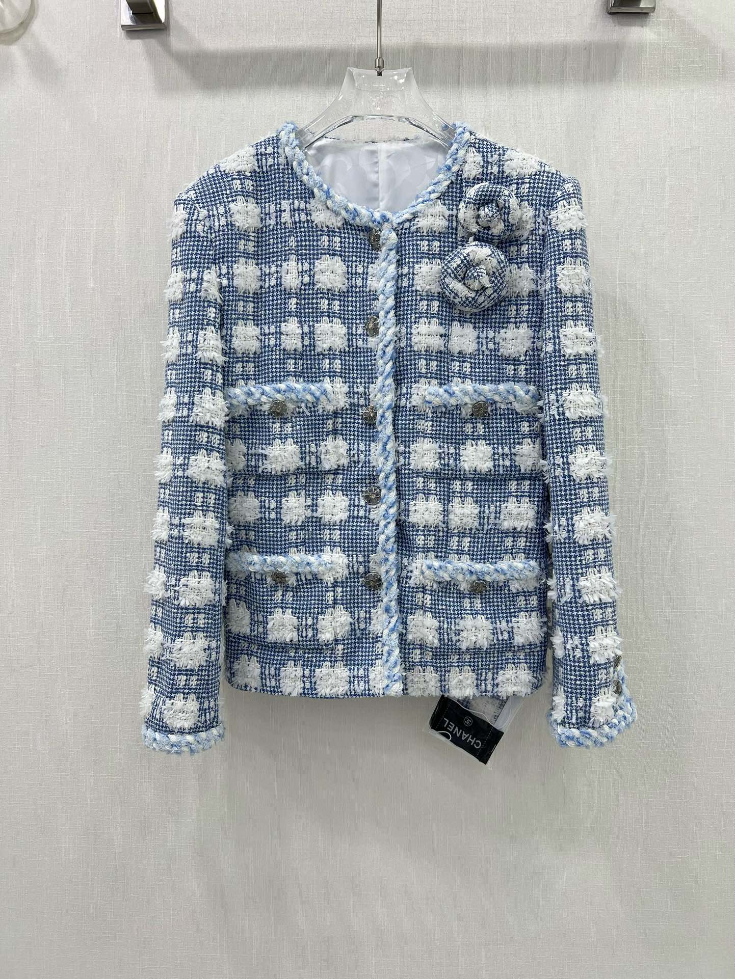 Chanel Fashion
 Clothing Coats & Jackets Cheap Wholesale
 Blue White Weave Damier Azur Fall Collection Vintage