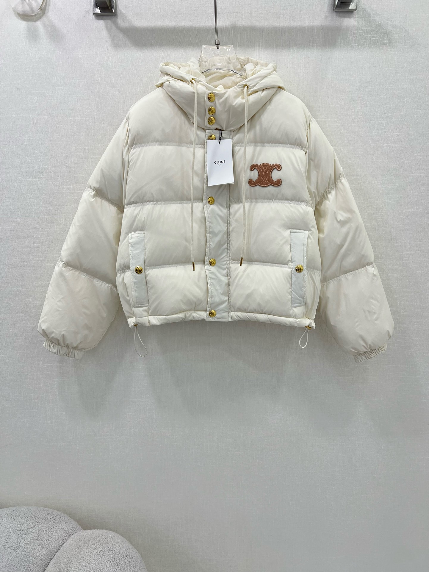 Celine Shop
 Clothing Coats & Jackets Down Jacket White Sewing Duck Down Fall/Winter Collection Vintage Hooded Top