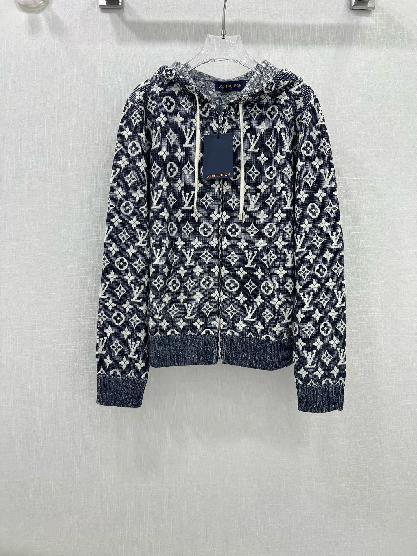 New Designer Replica
 Louis Vuitton Clothing Cardigans Black Blue Grey White Knitting Fall/Winter Collection Hooded Top