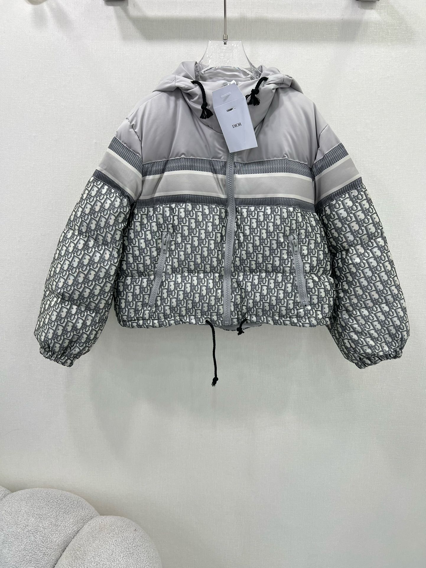 Dior Clothing Down Jacket Designer 7 Star Replica
 Grey White Printing Duck Down Fall/Winter Collection Vintage Hooded Top SMLB30512538350