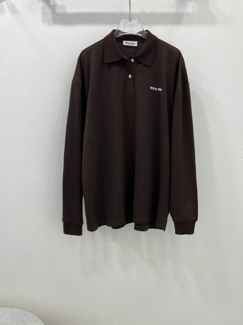 Miu Miu Women's Brown Long Sleeve Polo Shirt | Casual & Chic Style 1 Miu Miu Women’s Brown Long Sleeve Polo Shirt | Casual & Chic Style