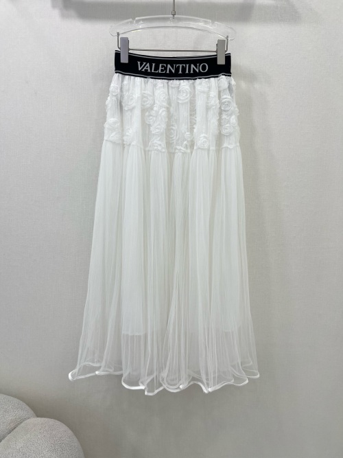 Valentino Women's White Floral Lace Midi Skirt with Logo Elastic Waistband 1 Valentino Women's White Floral Lace Midi Skirt with Logo Elastic Waistband