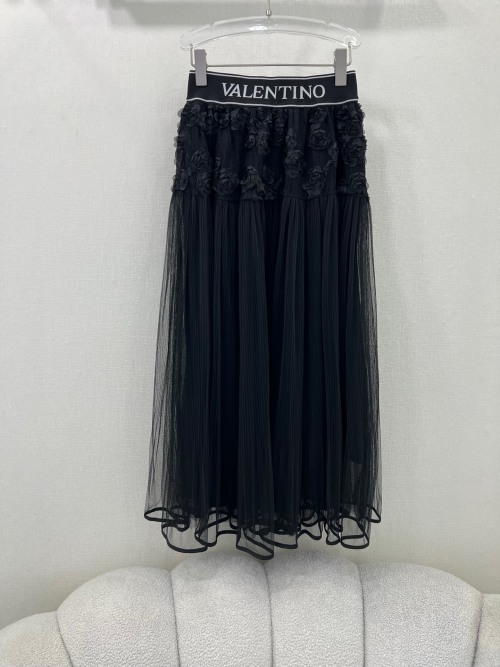 Valentino Women's Black Floral Lace Midi Skirt with Logo Waistband 1 Valentino Women's Black Floral Lace Midi Skirt with Logo Waistband