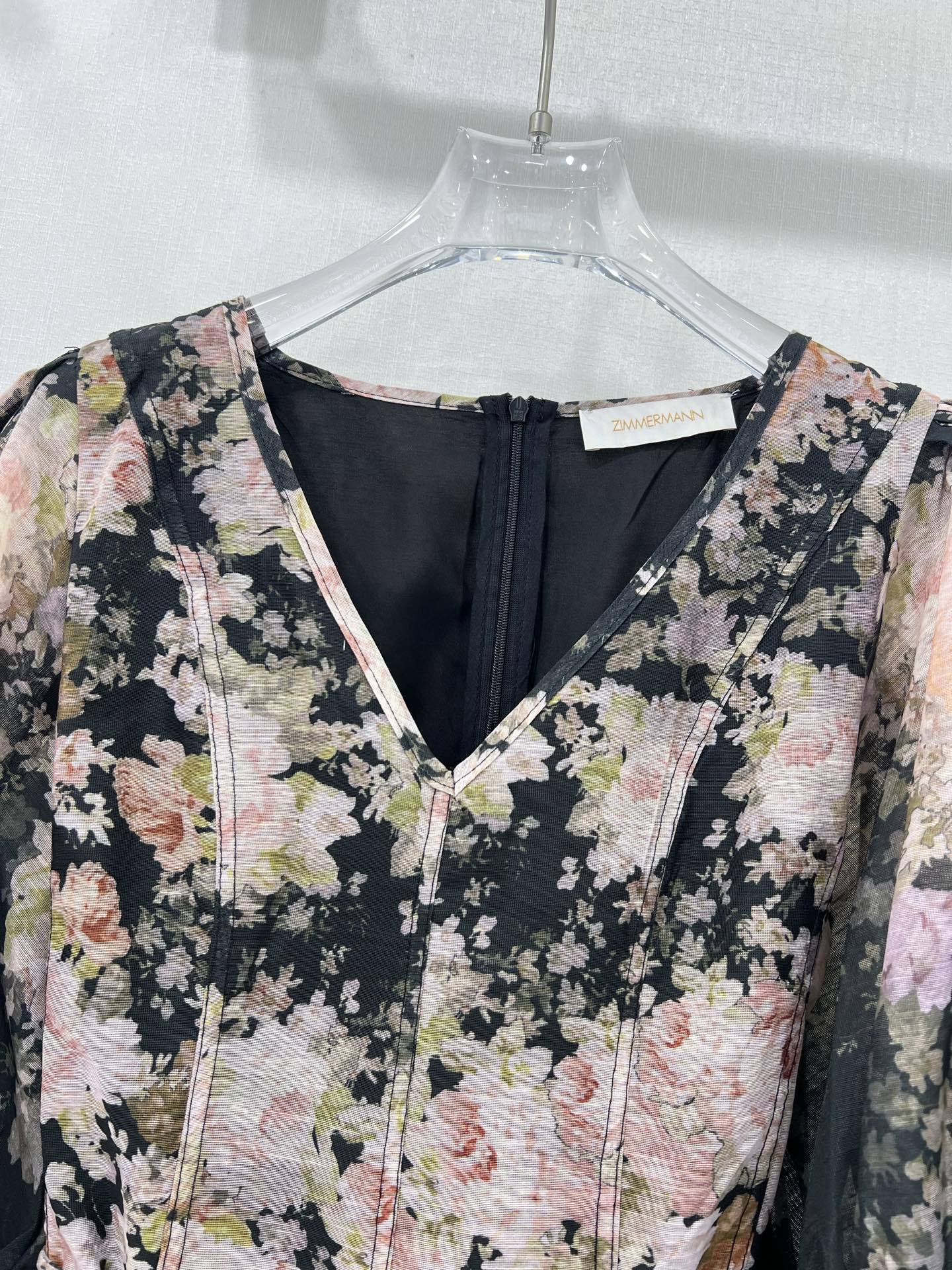 🔥🔥Zimmerman*兹/默曼 25新款连衣裙 V领蓬蓬泡泡袖公主袖设计 搭配定制腰带 腰部鱼骨撑 更