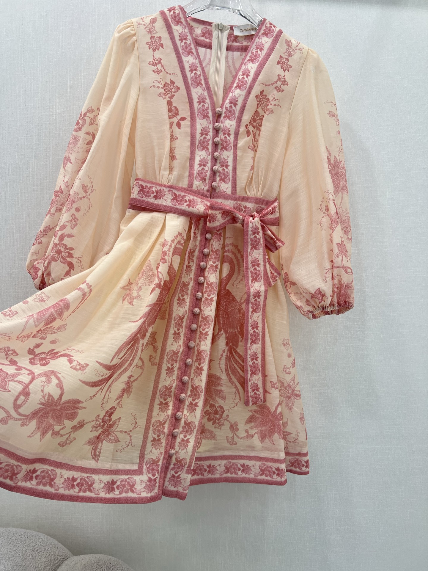 🔥🔥Zimmerman*兹/默曼 25新款连衣裙 V领蓬蓬泡泡袖公主袖设计 搭配定制腰带 腰部鱼骨撑 更