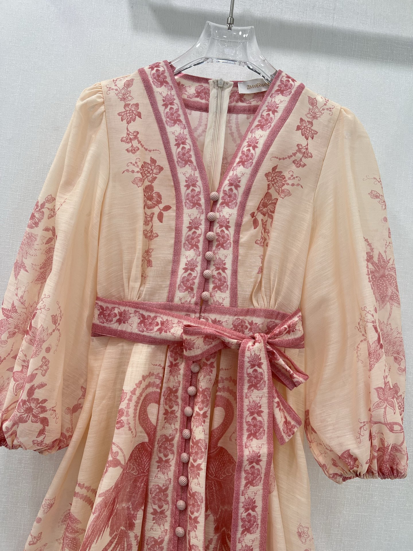 🔥🔥Zimmerman*兹/默曼 25新款连衣裙 V领蓬蓬泡泡袖公主袖设计 搭配定制腰带 腰部鱼骨撑 更