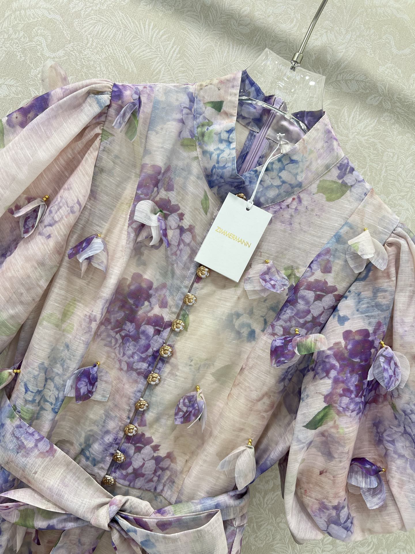 🔥🔥Zimmerman*兹/默曼 25新款两件套连衣裙 立领钉珠搭配同色系腰带 蓬蓬泡泡袖公主袖设计 满