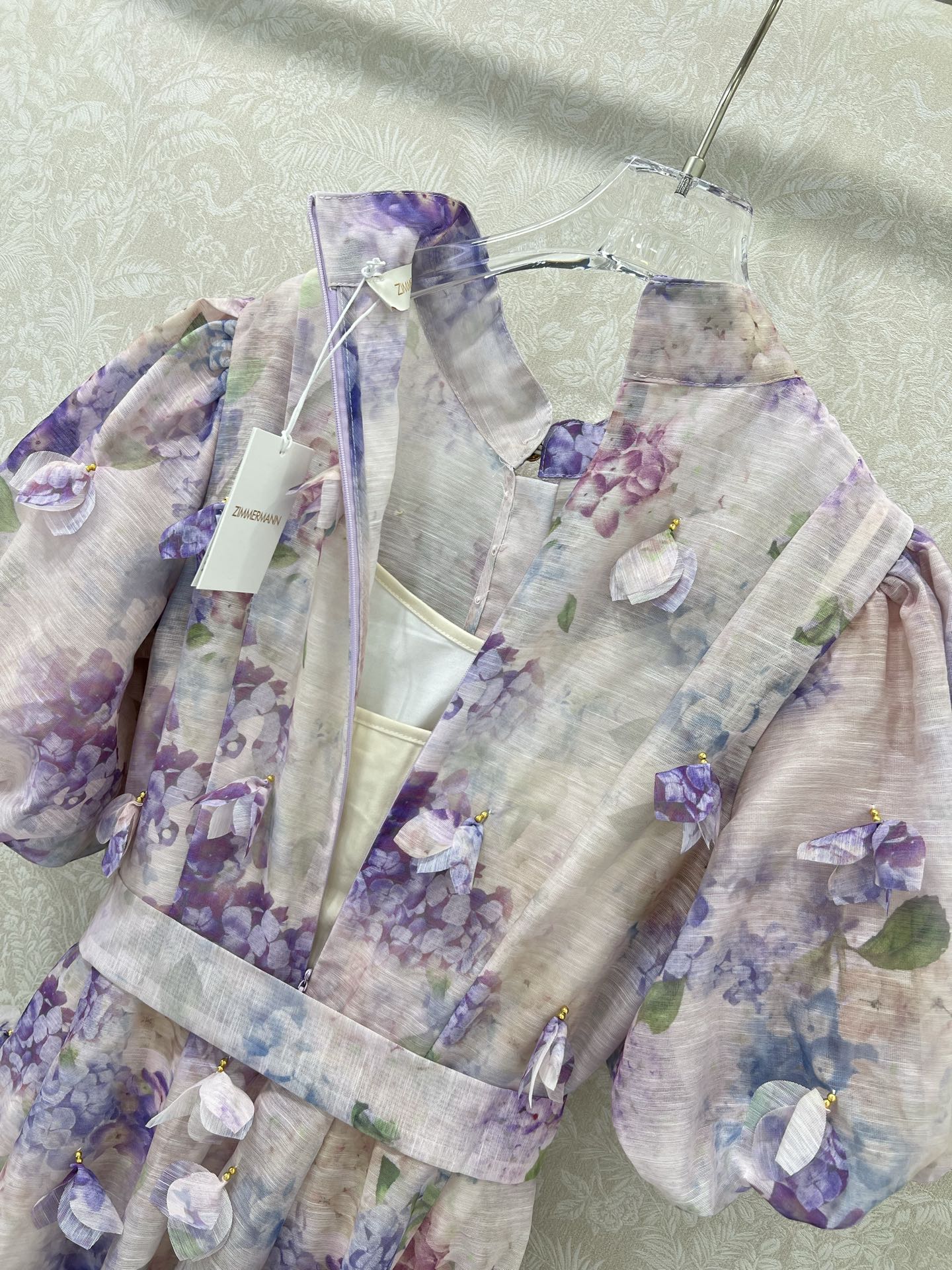 🔥🔥Zimmerman*兹/默曼 25新款两件套连衣裙 立领钉珠搭配同色系腰带 蓬蓬泡泡袖公主袖设计 满