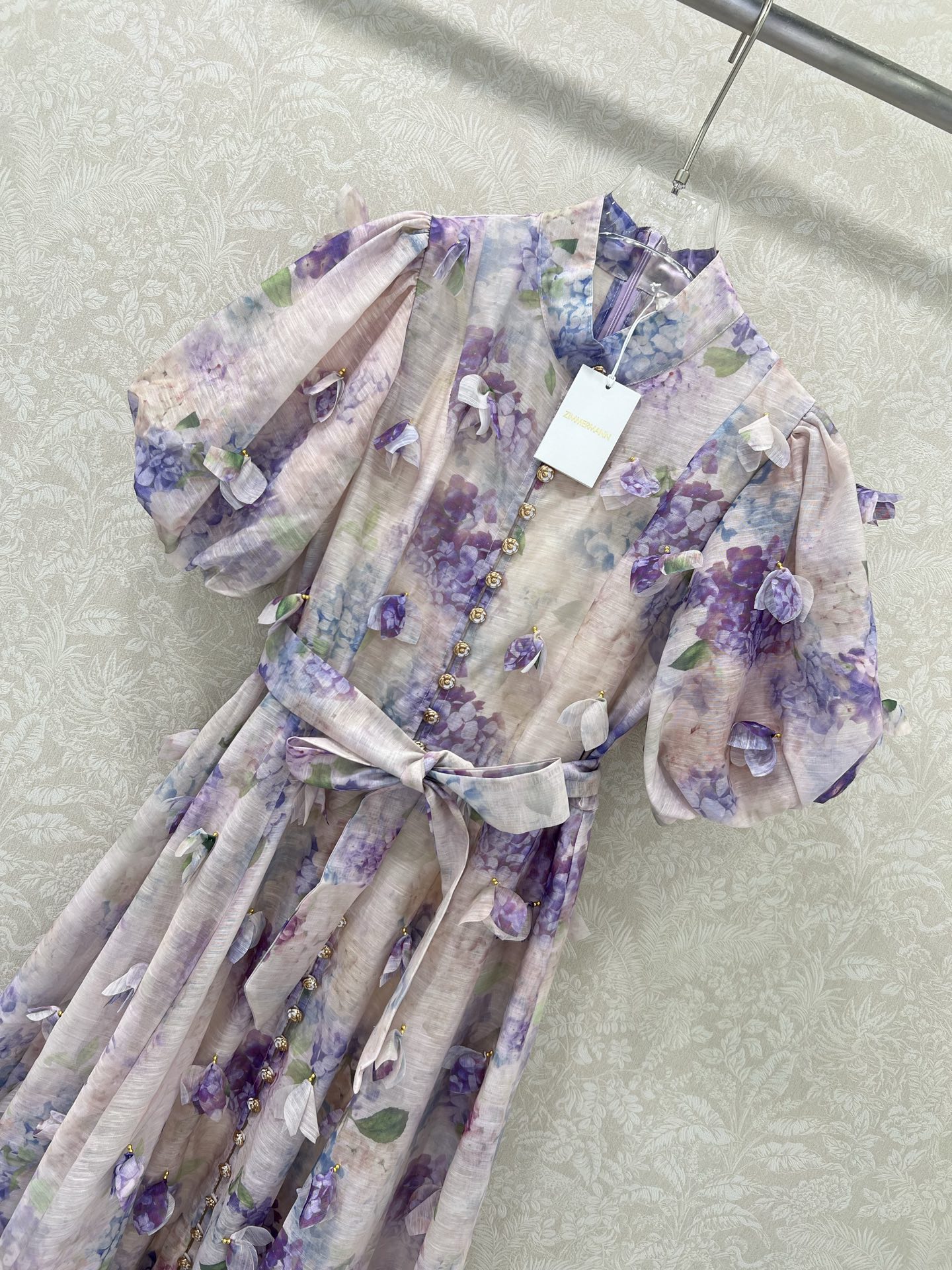 🔥🔥Zimmerman*兹/默曼 25新款两件套连衣裙 立领钉珠搭配同色系腰带 蓬蓬泡泡袖公主袖设计 满