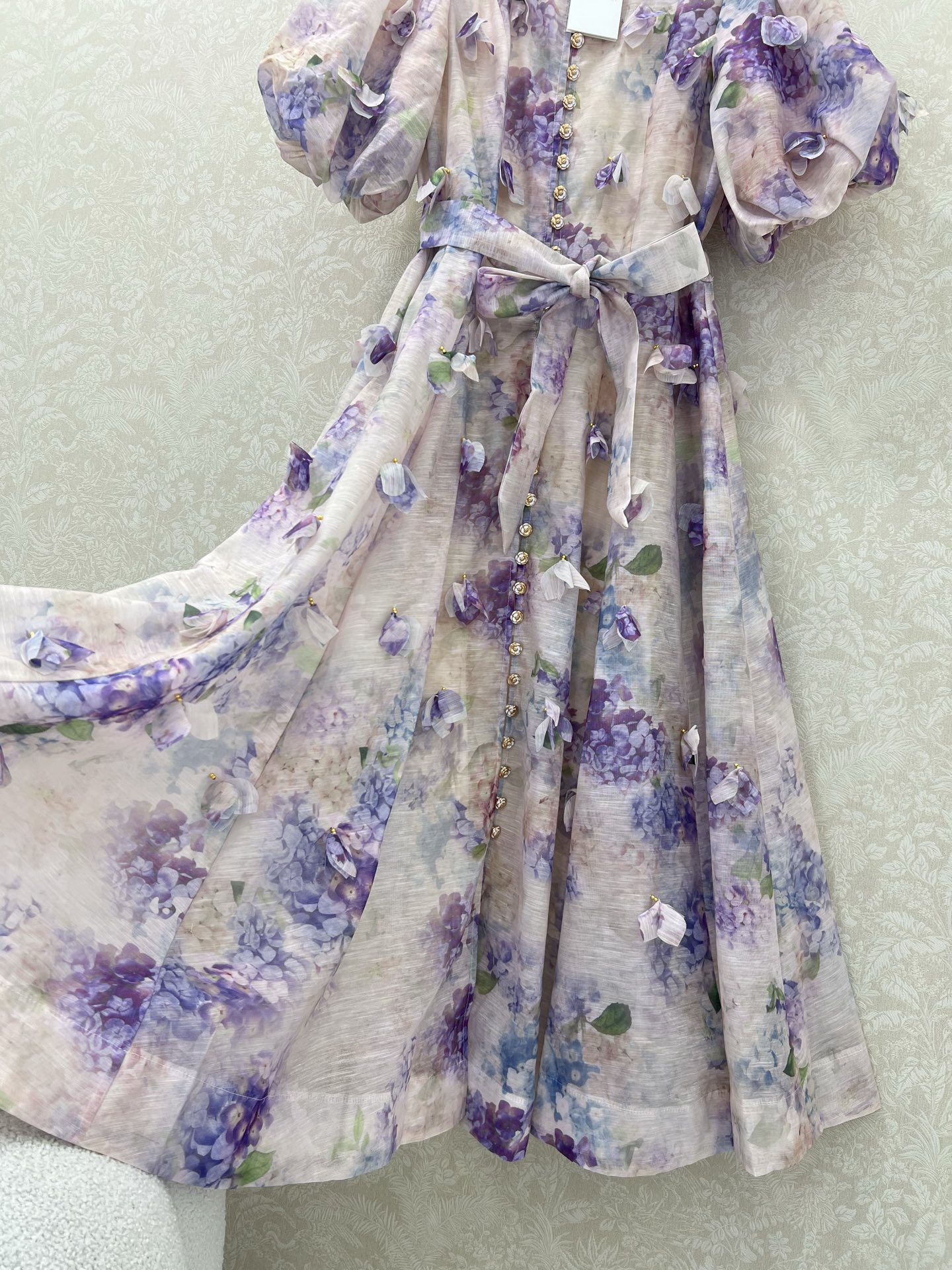 🔥🔥Zimmerman*兹/默曼 25新款两件套连衣裙 立领钉珠搭配同色系腰带 蓬蓬泡泡袖公主袖设计 满