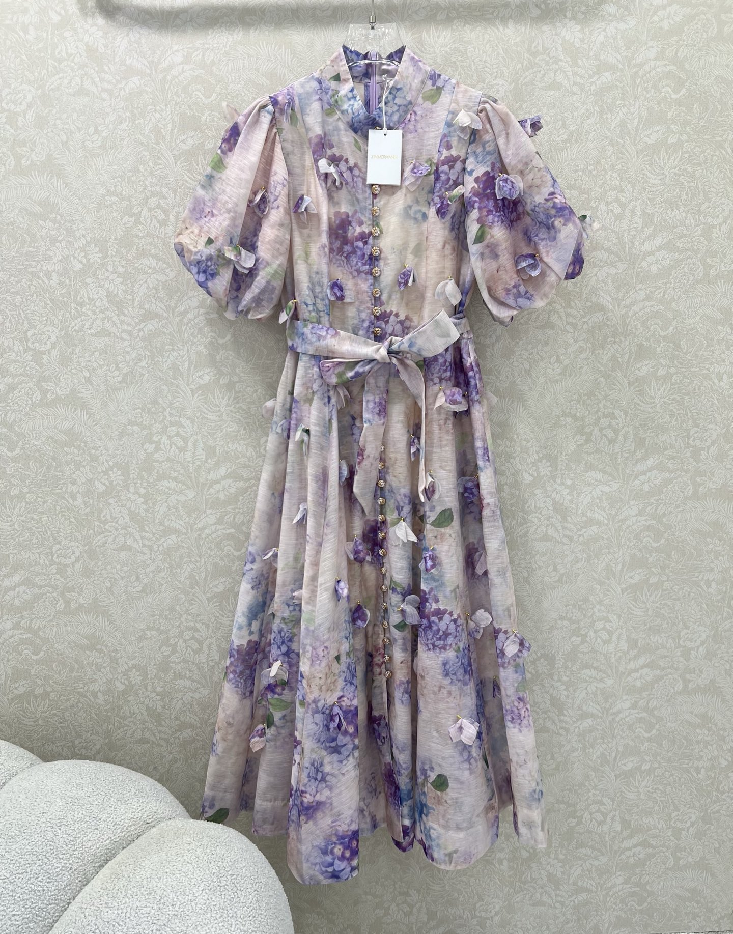 🔥🔥Zimmerman*兹/默曼 25新款两件套连衣裙 立领钉珠搭配同色系腰带 蓬蓬泡泡袖公主袖设计 满