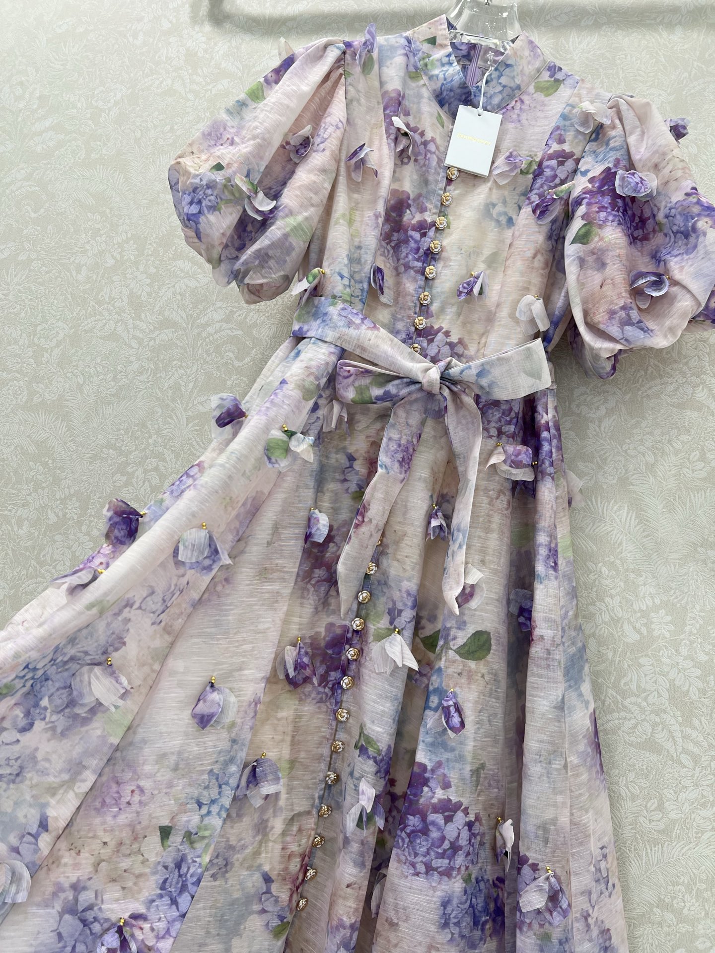 🔥🔥Zimmerman*兹/默曼 25新款两件套连衣裙 立领钉珠搭配同色系腰带 蓬蓬泡泡袖公主袖设计 满