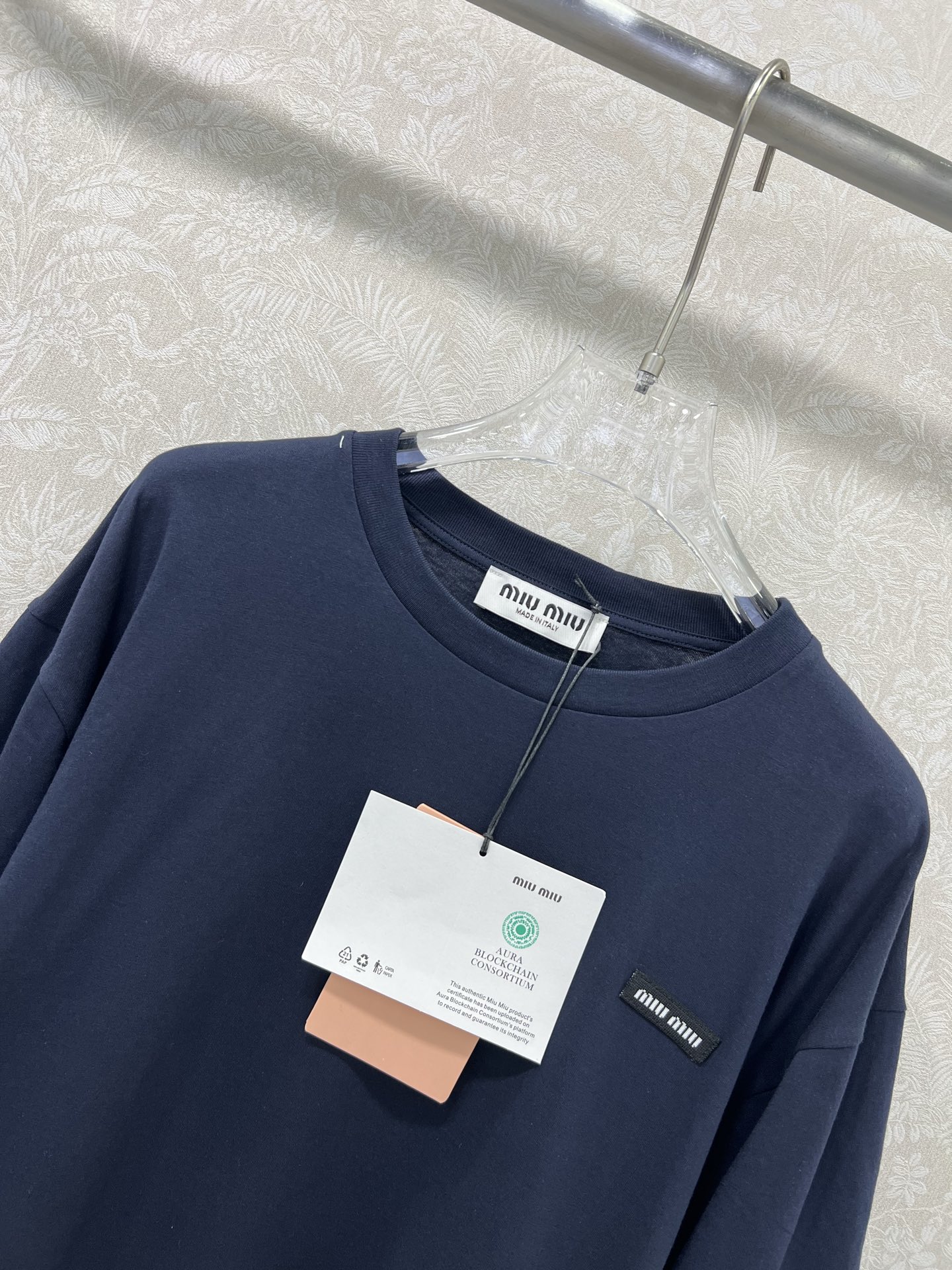 🔥🔥miumi*25新款圆领假两件长袖T恤 高级老钱风配色袖子拼接条纹袖口 少女知识分子时髦风穿搭！老钱