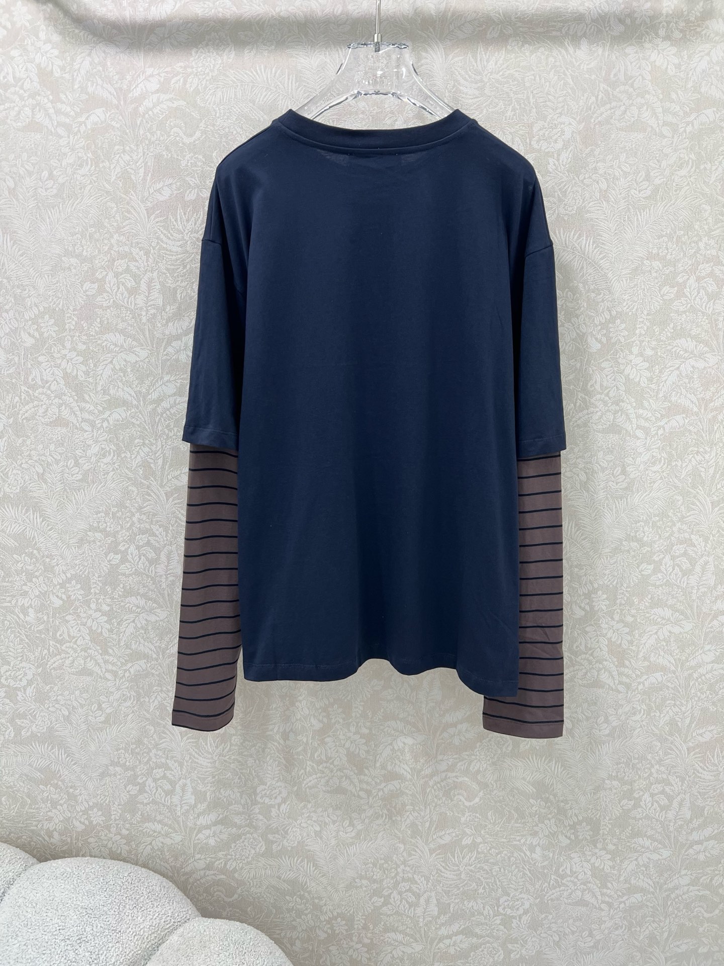 🔥🔥miumi*25新款圆领假两件长袖T恤 高级老钱风配色袖子拼接条纹袖口 少女知识分子时髦风穿搭！老钱