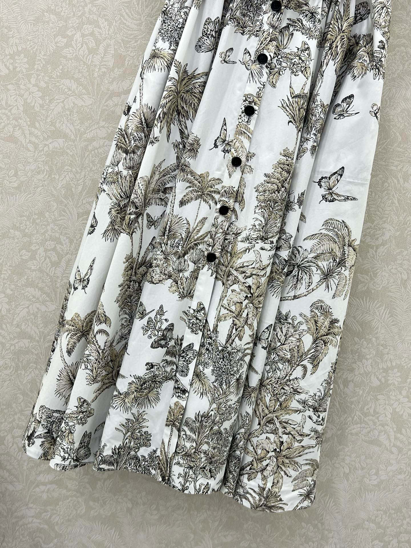 🔥🔥DIO* 25新款榛果色Palms茹伊印花图案立领短袖连衣裙 通体满印椰树蝴蝶等动植物自然元素 向自