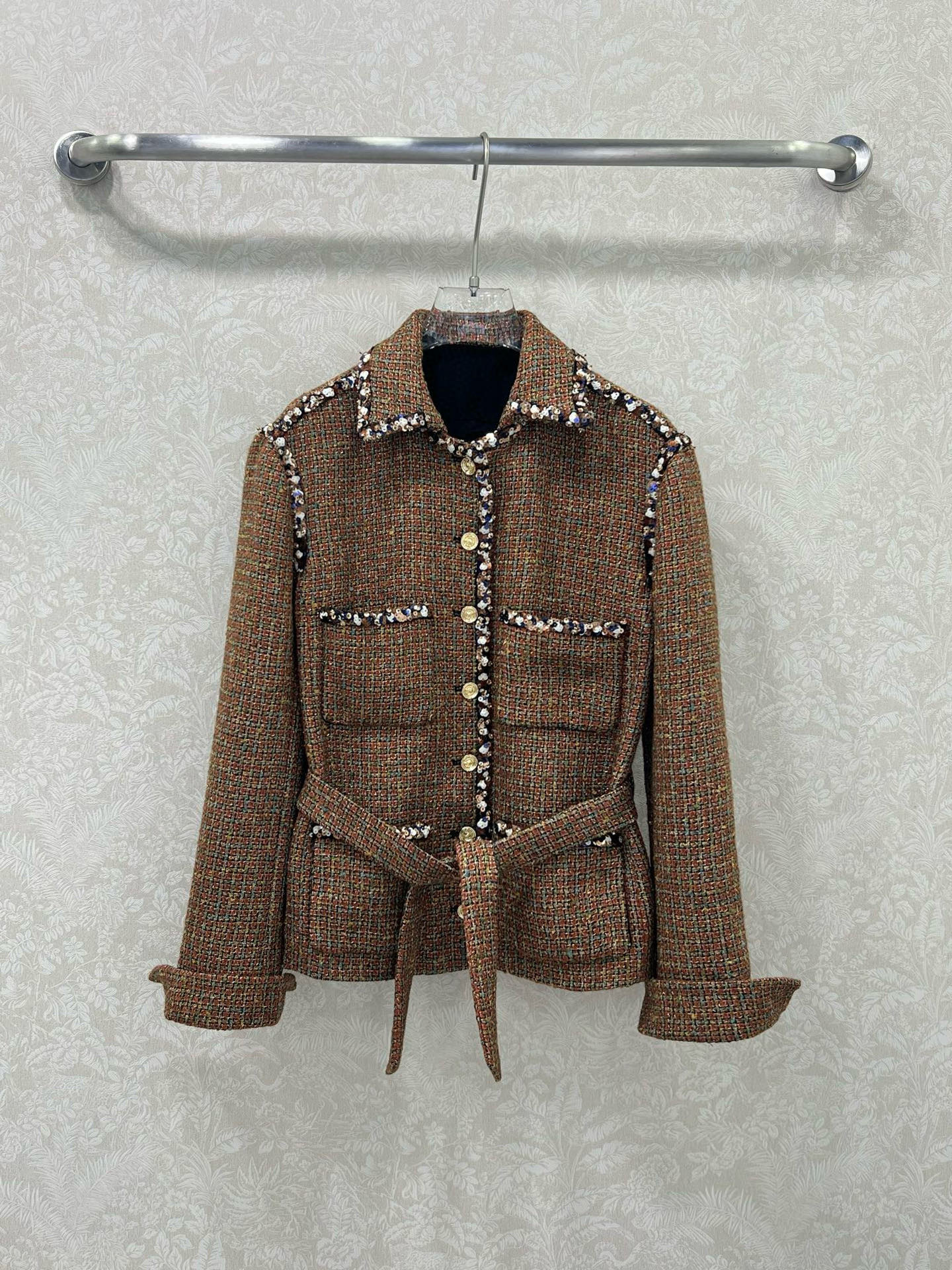 🔥🔥chan*l 25新款翻领洋装钉珠捆边外套   高版本 内衬100%真丝 定制YB进口粗纺羊毛呢材质