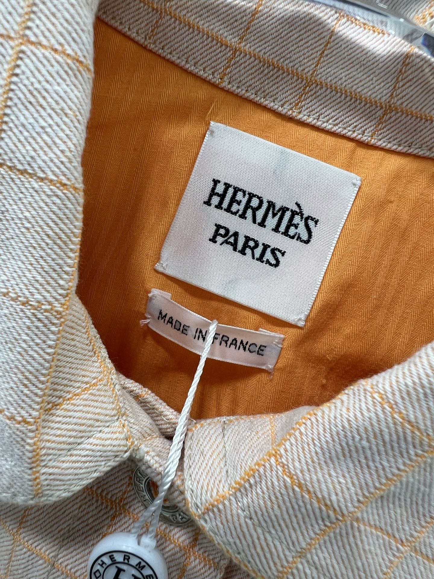 🔥🔥Herme*25橘粉色定位格纹翻领牛仔夹克外套 定制YB斜纹棉牛仔材质 质感高级 穿搭有型 正肩翻领