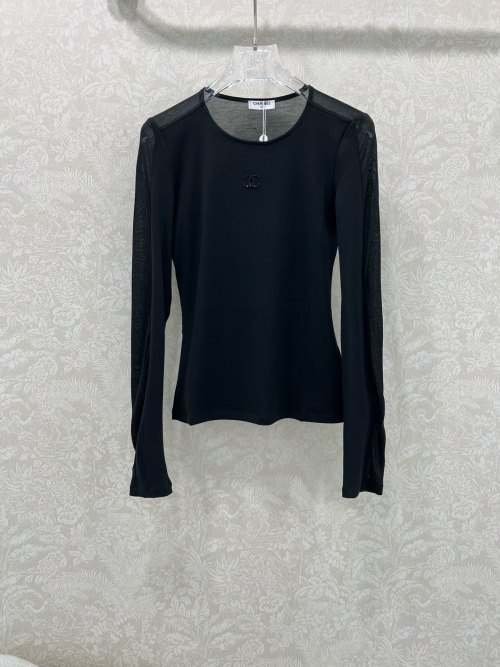 Chanel Women's Black Long Sleeve Logo Tee, Slim Fit, Lightweight 34 Chanel Women's Black Long Sleeve Logo Tee, Slim Fit, Lightweight