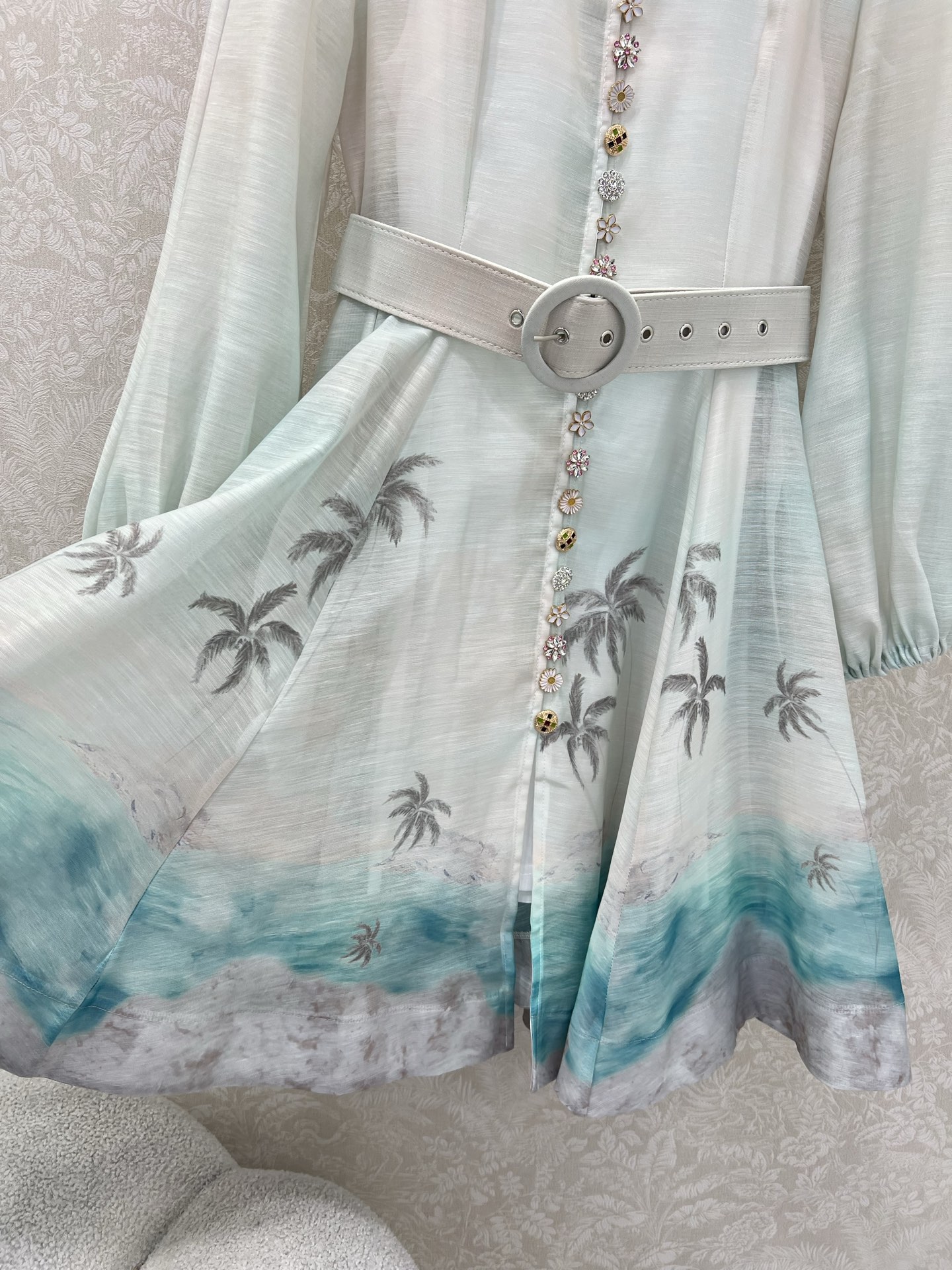 🔥🔥Zimmerman*兹/默曼 25新款海洋沙滩🏖度假系列  短款连衣裙 小立领和灯笼袖设计 前襟定制