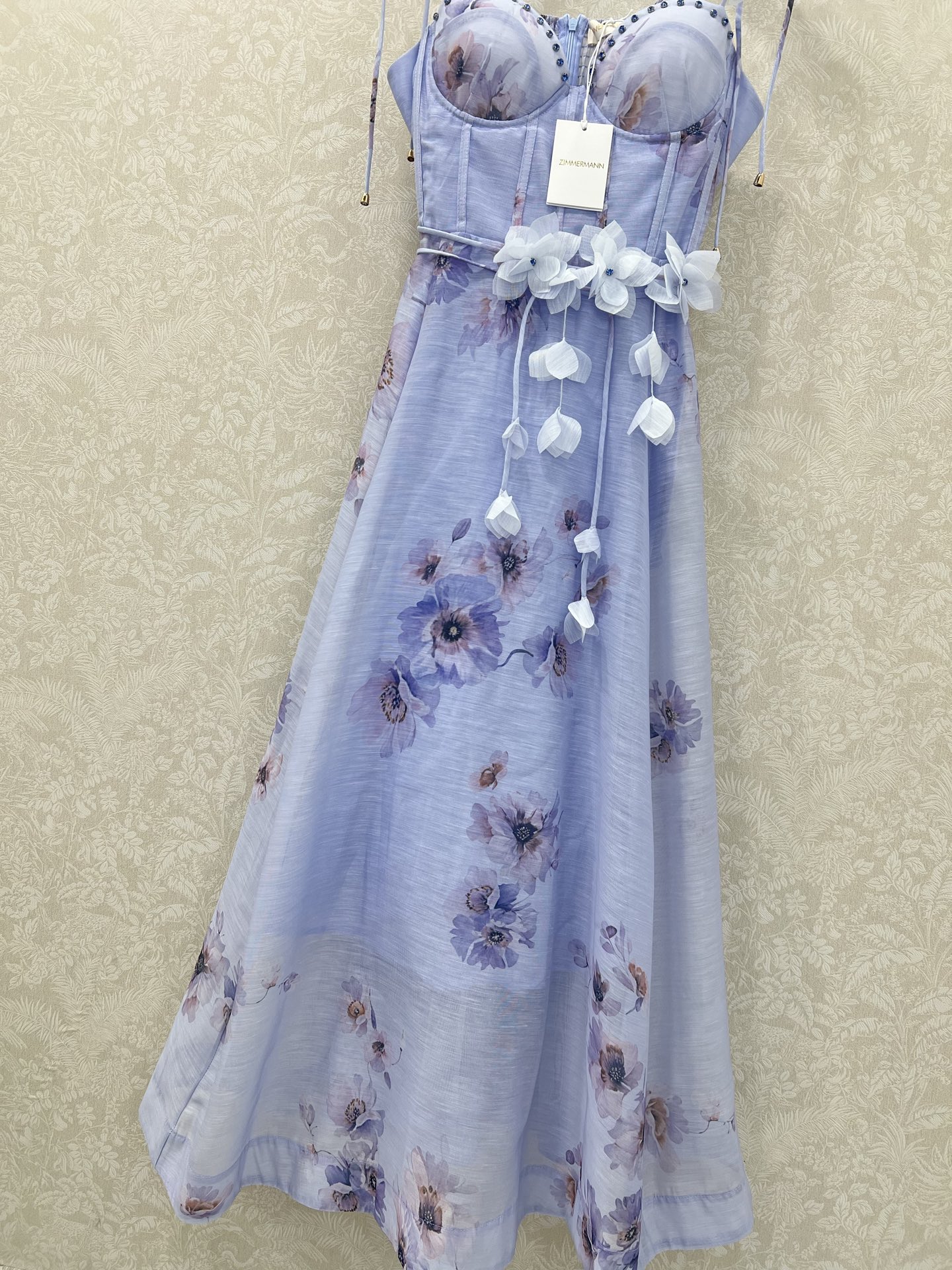 🔥🔥ZIMMERM*25新款繁花簇锦印花吊带连衣裙 肩带订钻立体花装饰 胸前订钻腰身褶皱勾勒腰线让人眼前