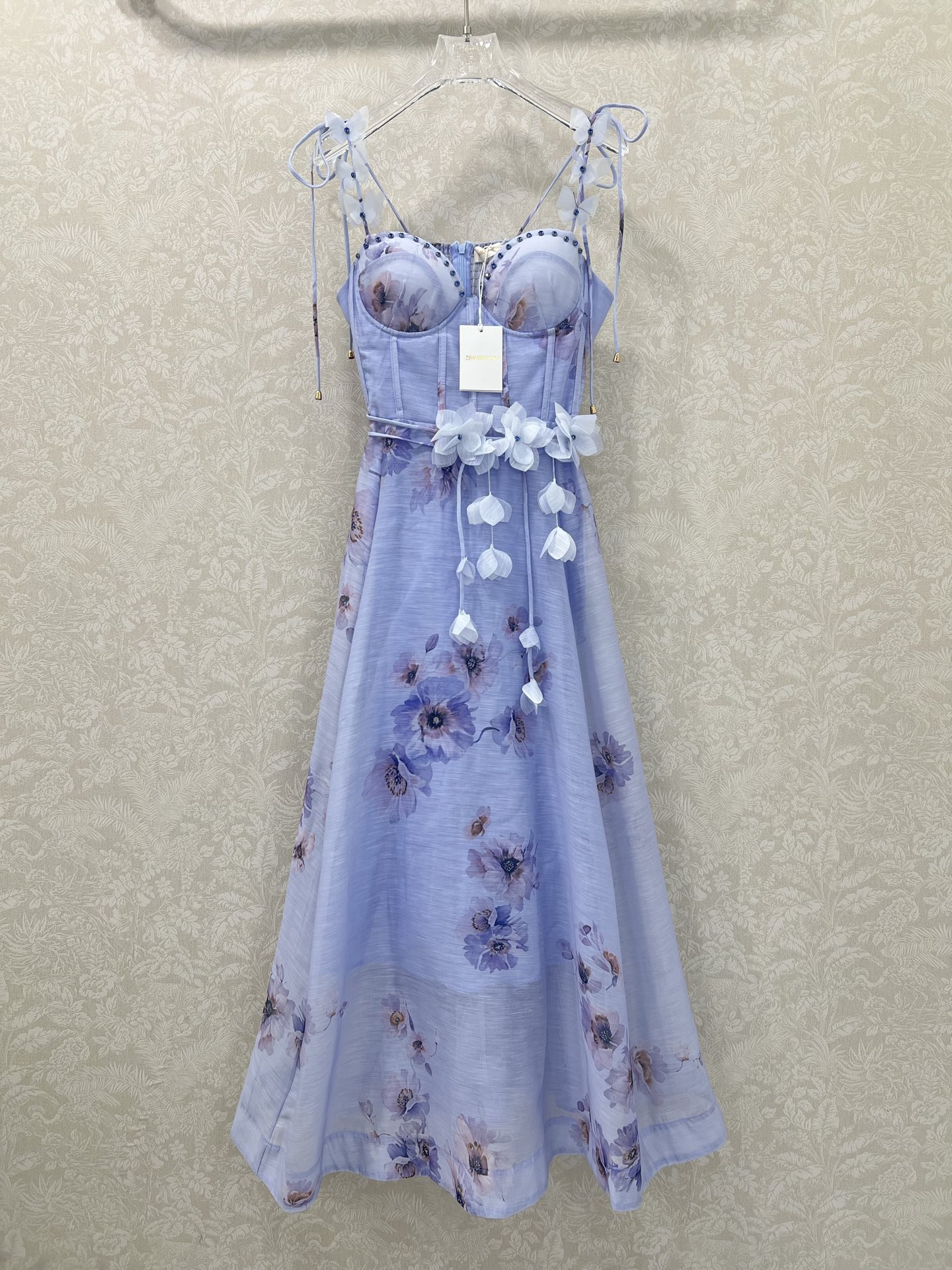 🔥🔥ZIMMERM*25新款繁花簇锦印花吊带连衣裙 肩带订钻立体花装饰 胸前订钻腰身褶皱勾勒腰线让人眼前