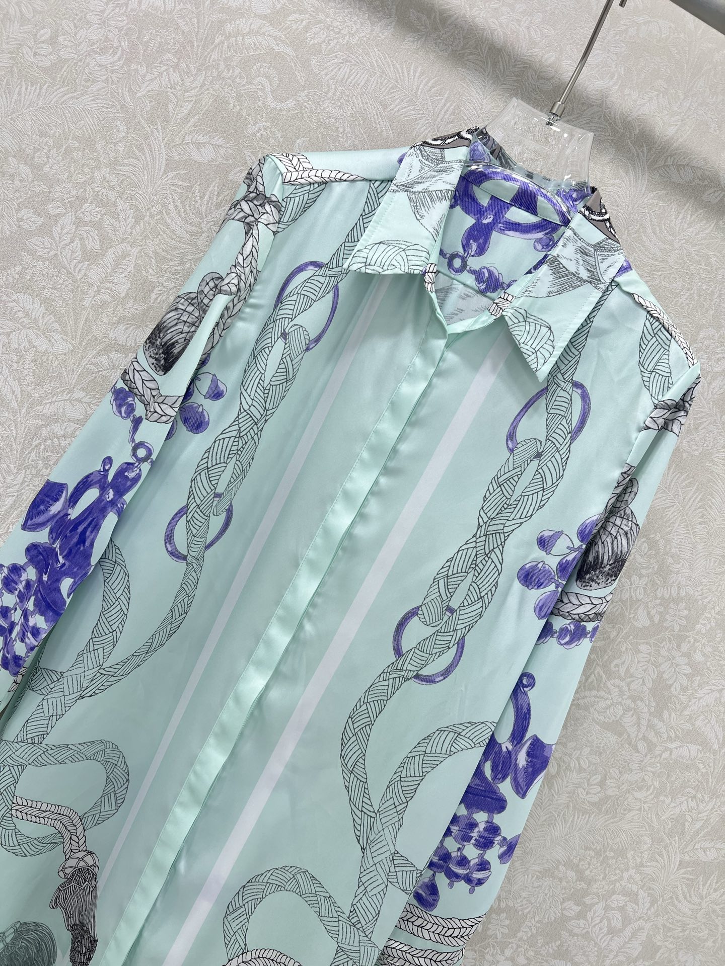 🔥🔥HERME* 25新款Brides Gala en Fleurs定位印花翻领衬衣长袖连衣裙 仿斜纹丝