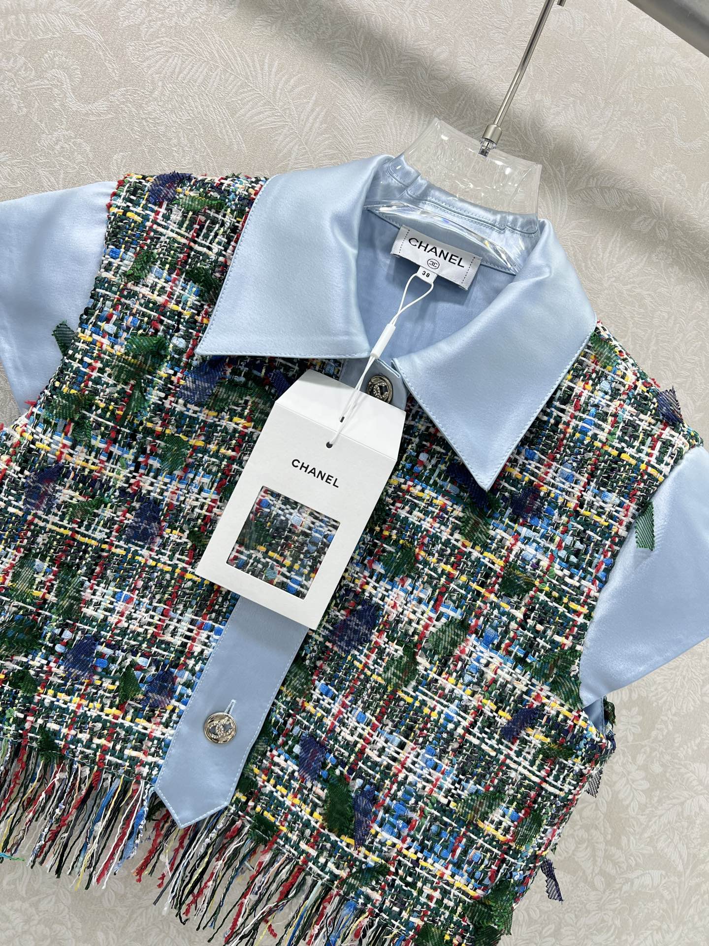 🔥🔥chan*l 25新款瀑布系列彩呢流苏短袖马甲外套  手工坊系列同步上新啦 珍妮同款高级手工坊小香风