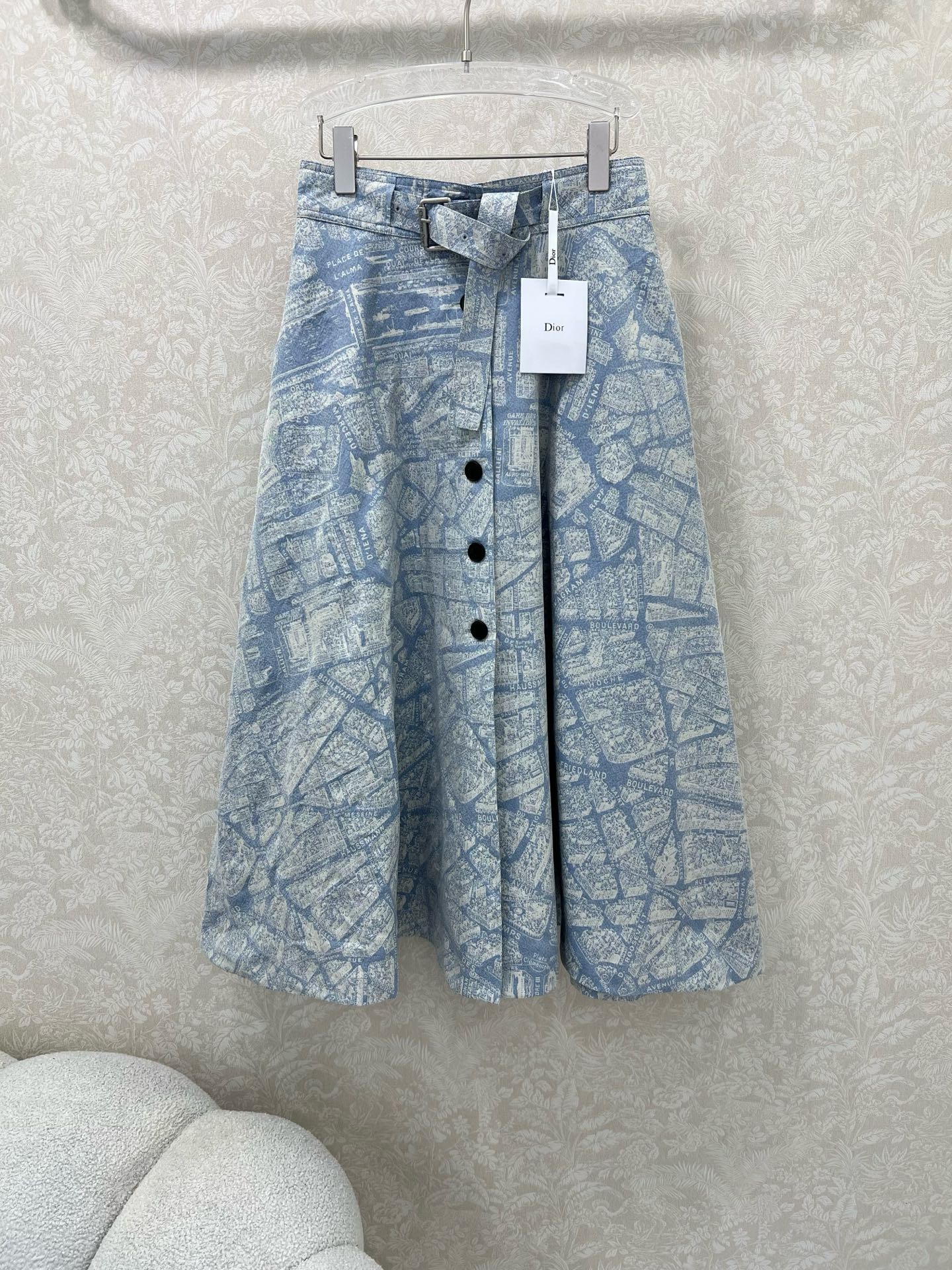 🔥🔥DIO*25新款提花大摆半裙 定制单排扣腰头隐藏腰带腰带设计 粉色🩷款通体满印丛林动物图案  蓝色🩵