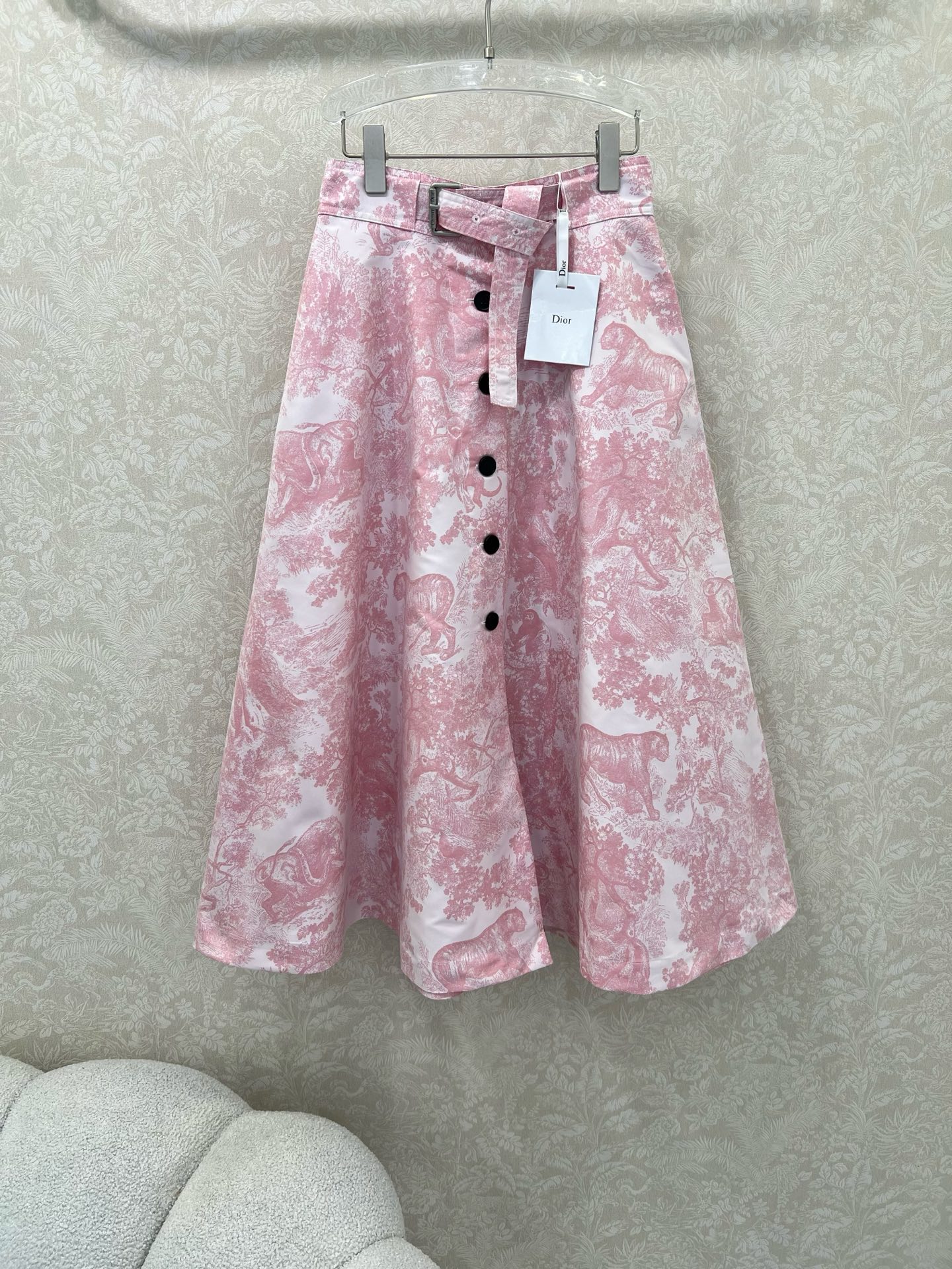 🔥🔥DIO*25新款提花大摆半裙 定制单排扣腰头隐藏腰带腰带设计 粉色🩷款通体满印丛林动物图案  蓝色🩵