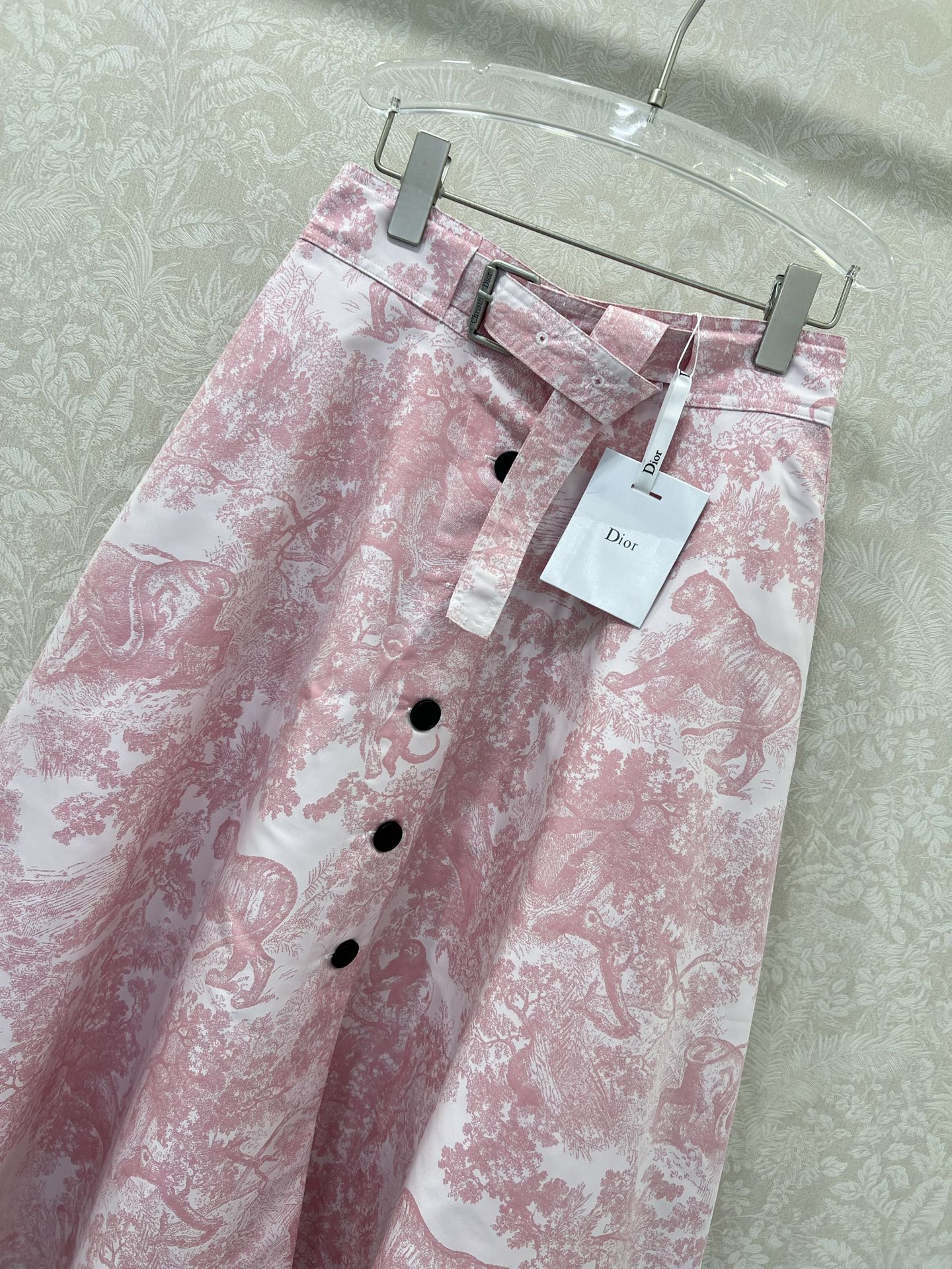 🔥🔥DIO*25新款提花大摆半裙 定制单排扣腰头隐藏腰带腰带设计 粉色🩷款通体满印丛林动物图案  蓝色🩵