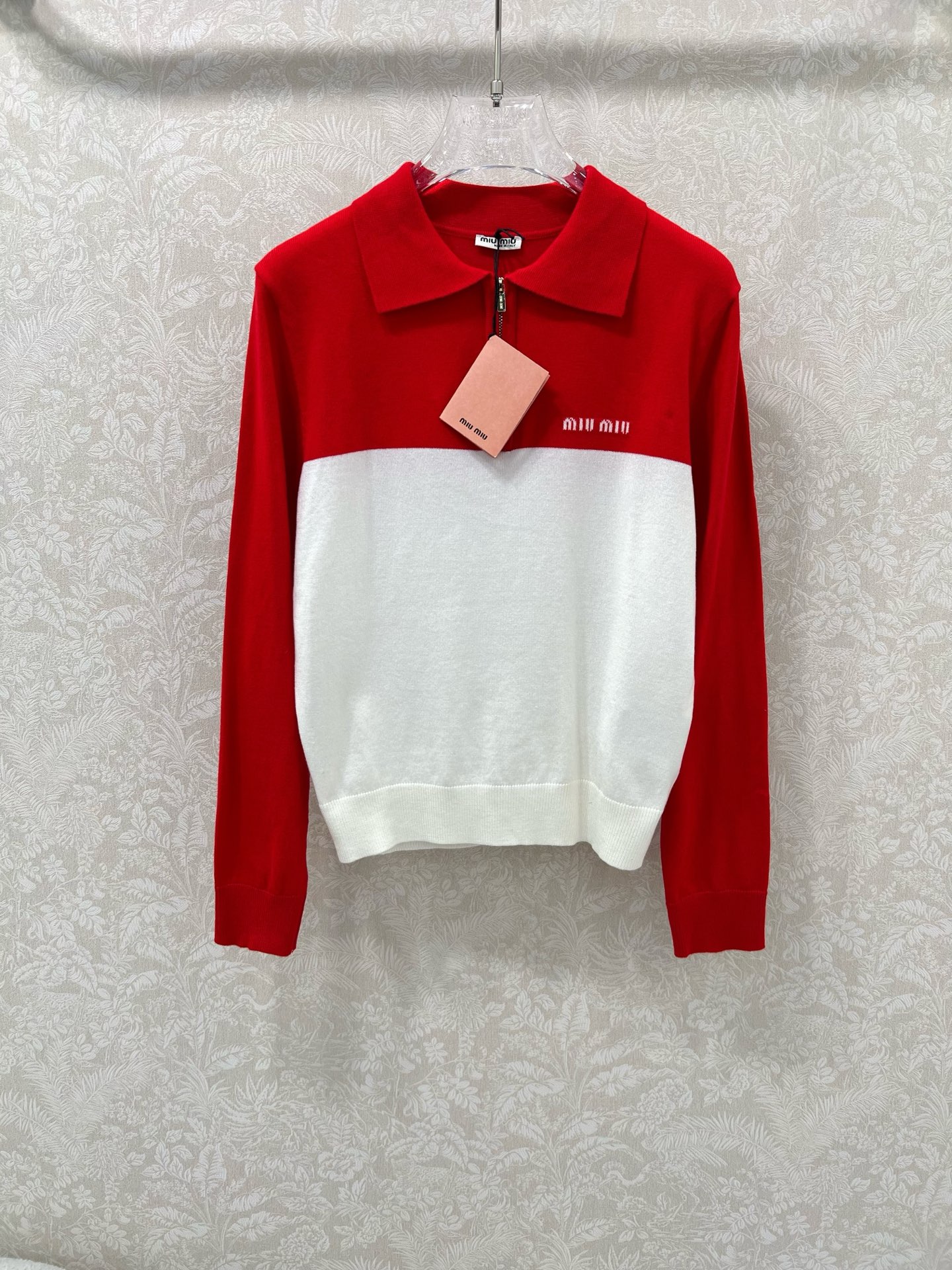 🔥🔥Miumi*25新款撞色翻领半拉链针织套头衫 胸前logo刺绣设计 定制五金 独家高版出品 真的很难