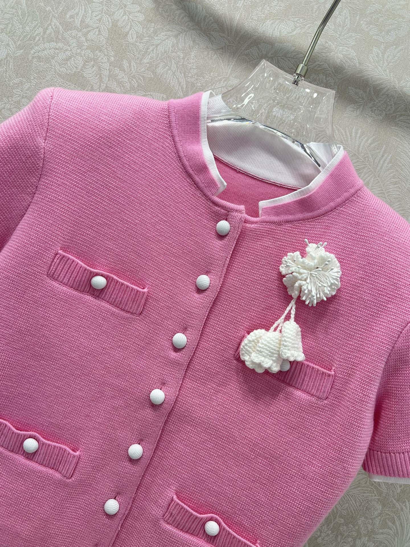 🔥🔥self-portrait 25新款粉红色短袖羊毛混纺针织上衣 超美腻的粉色🩷绝绝子！！完美复刻质感