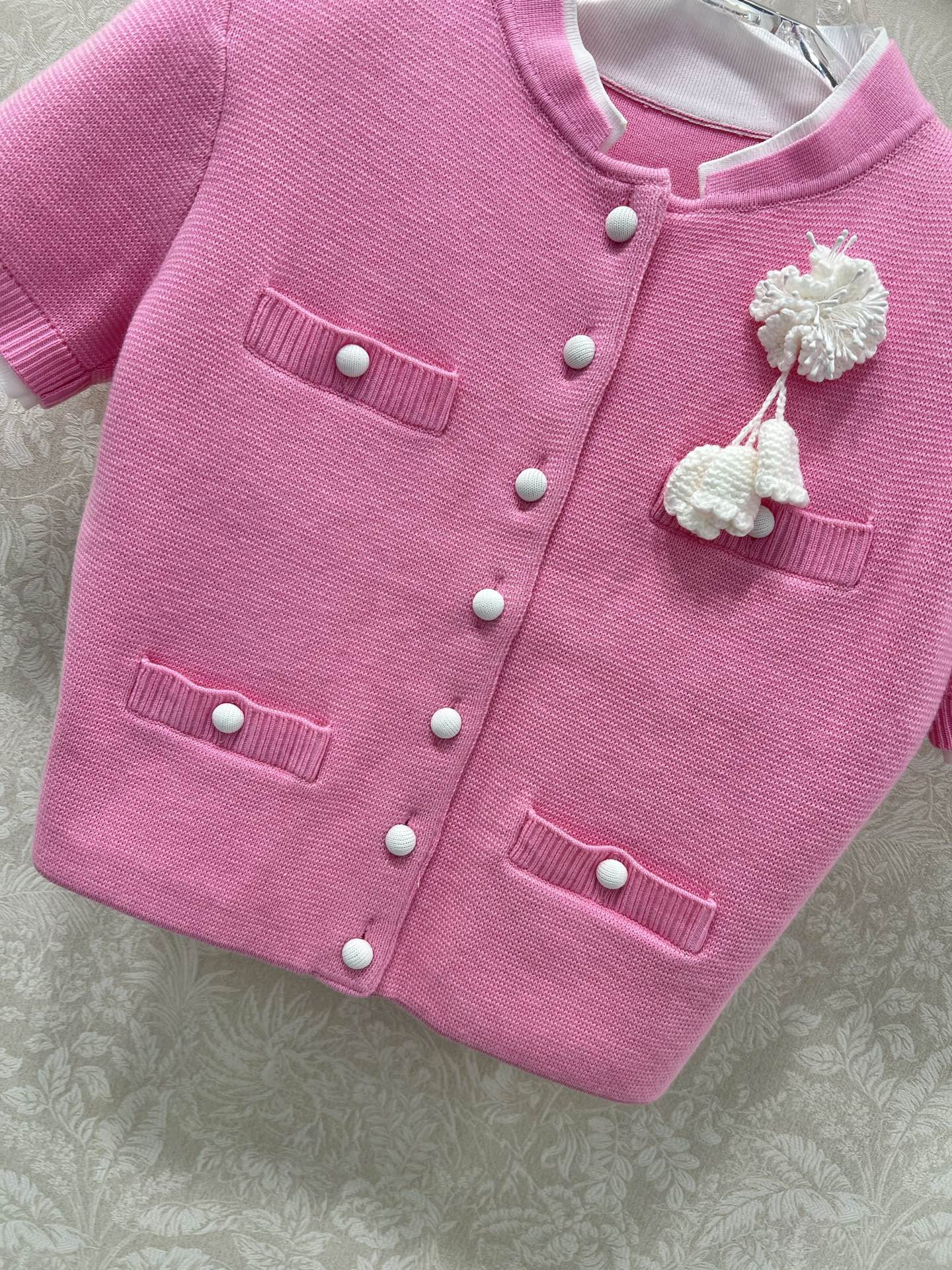 🔥🔥self-portrait 25新款粉红色短袖羊毛混纺针织上衣 超美腻的粉色🩷绝绝子！！完美复刻质感