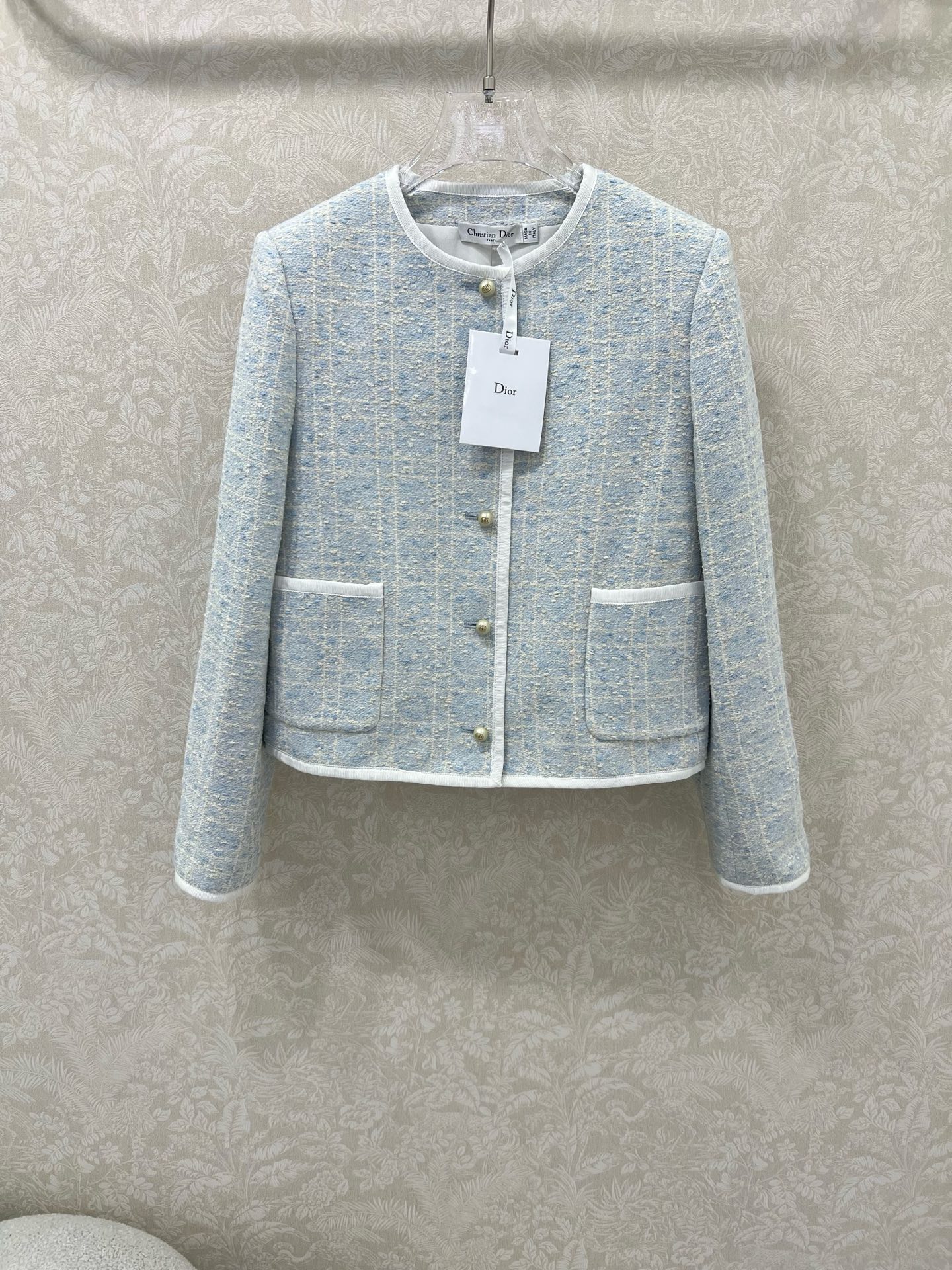 🔥🔥Dio*25新款藤格纹圆领洋装外套  马卡龙配色出货啦！绝美的藕粉跟浅蓝色 🩷🩵定制YB进口粗纺毛呢