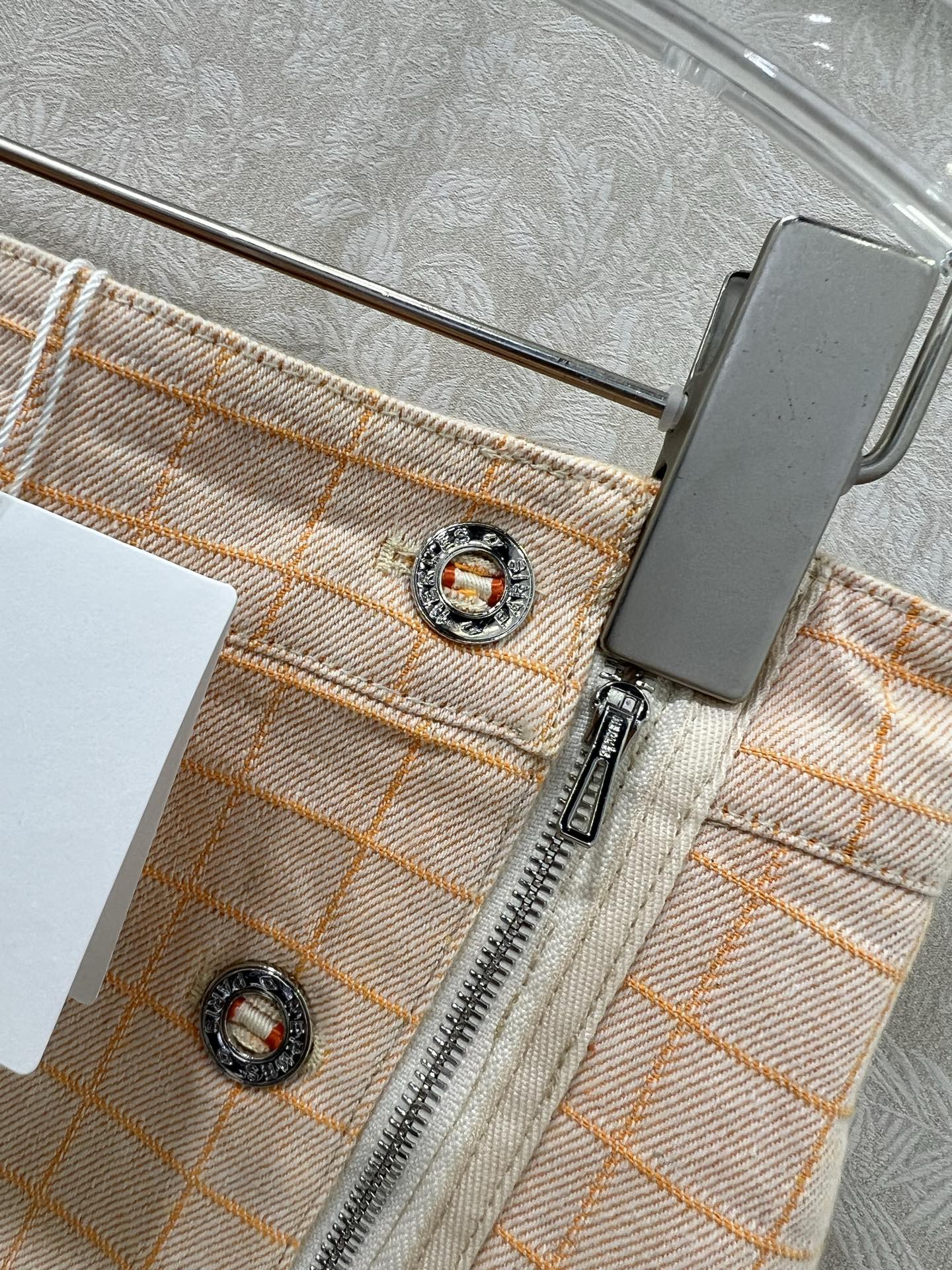 🔥🔥Herme*25橘粉色格纹拉链短裙 定制YB斜纹棉牛仔材质 质感高级 穿搭有型 通体定位格纹满铺 垫