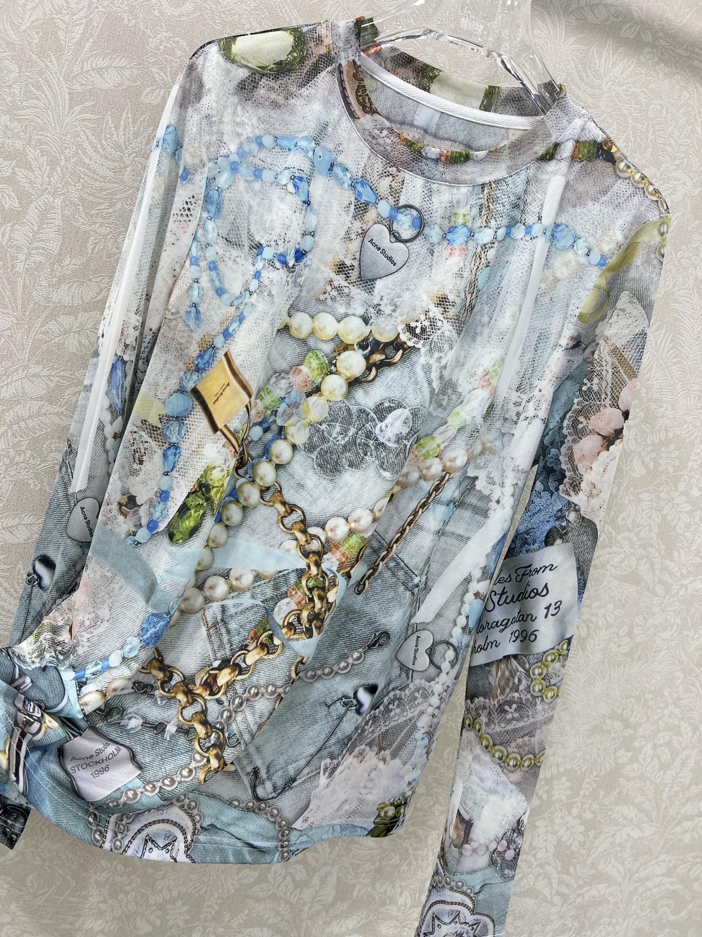 🔥🔥Acne*25新款网纱打底衫~珠宝珍珠水墨晕染logo印花  网纱面料亲肤又透气  超级轻薄 单看不