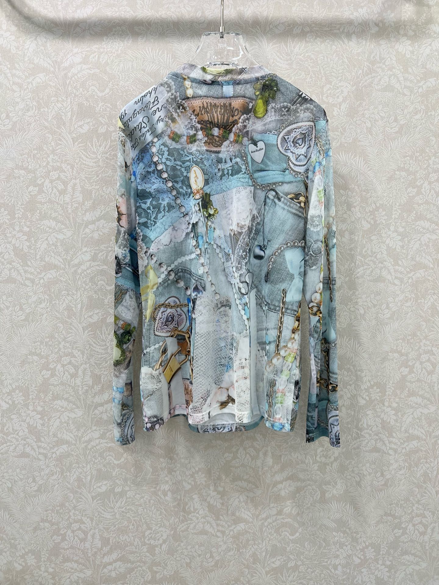 🔥🔥Acne*25新款网纱打底衫~珠宝珍珠水墨晕染logo印花  网纱面料亲肤又透气  超级轻薄 单看不