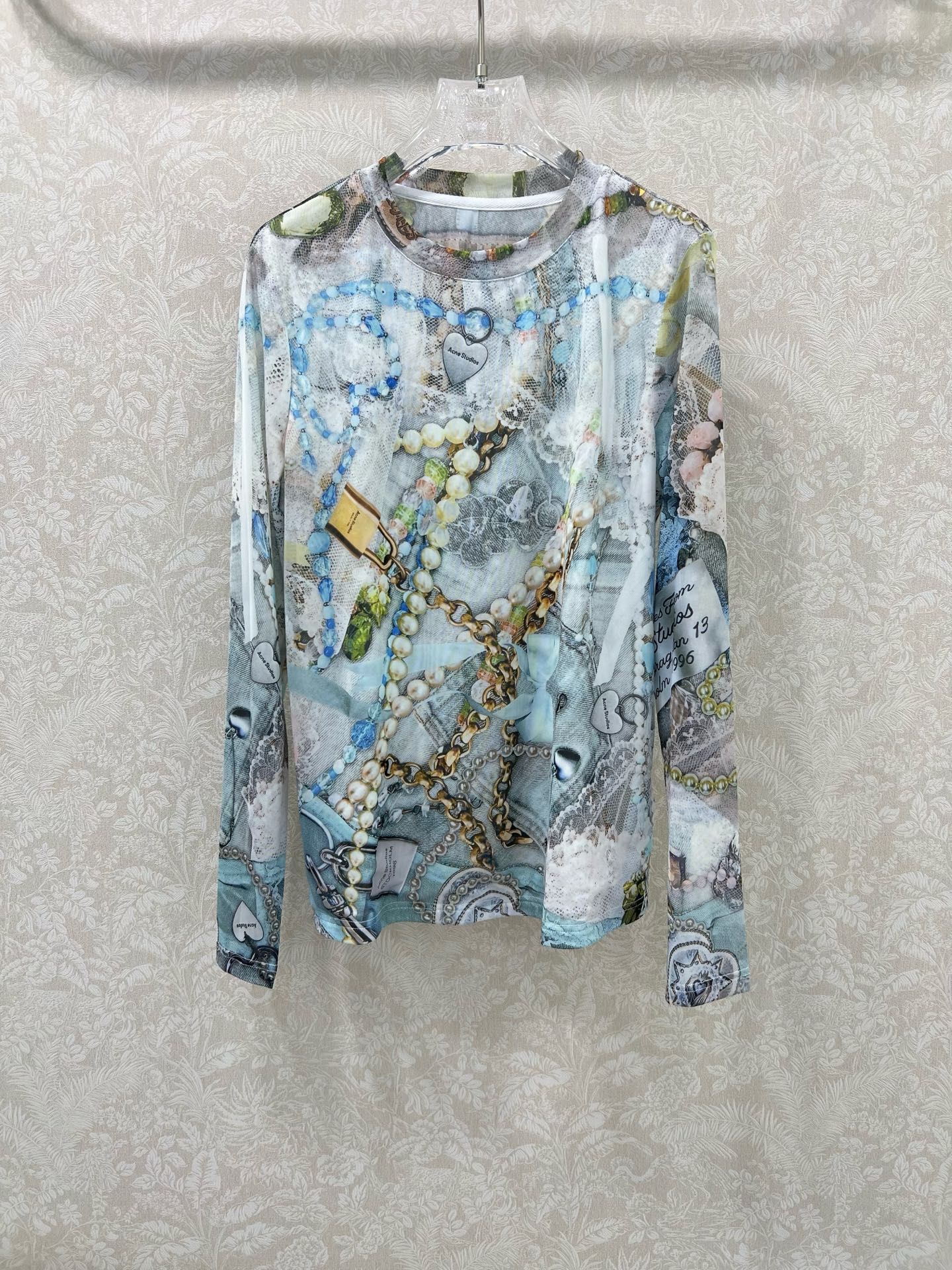 🔥🔥Acne*25新款网纱打底衫~珠宝珍珠水墨晕染logo印花  网纱面料亲肤又透气  超级轻薄 单看不