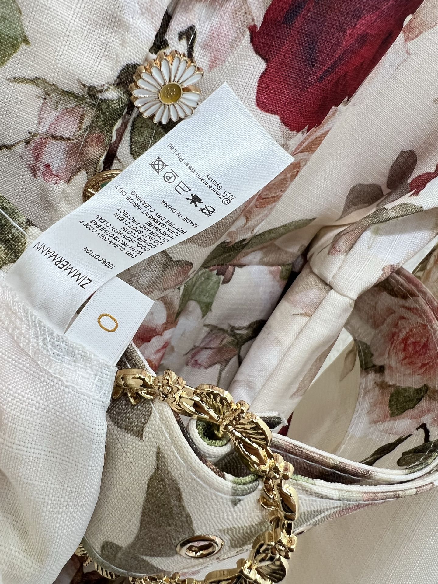 🔥🔥Zimmerman*兹/默曼 25新款玫瑰花系列长款连衣裙 小立领和灯笼袖设计 前襟定制多宝花样五金