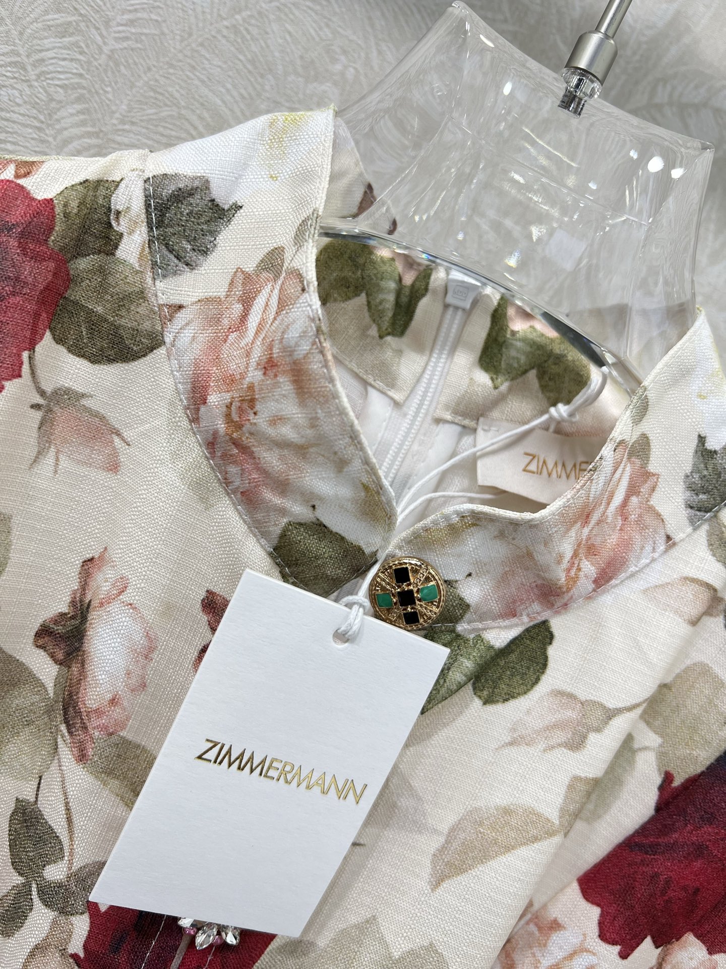 🔥🔥Zimmerman*兹/默曼 25新款玫瑰花系列长款连衣裙 小立领和灯笼袖设计 前襟定制多宝花样五金