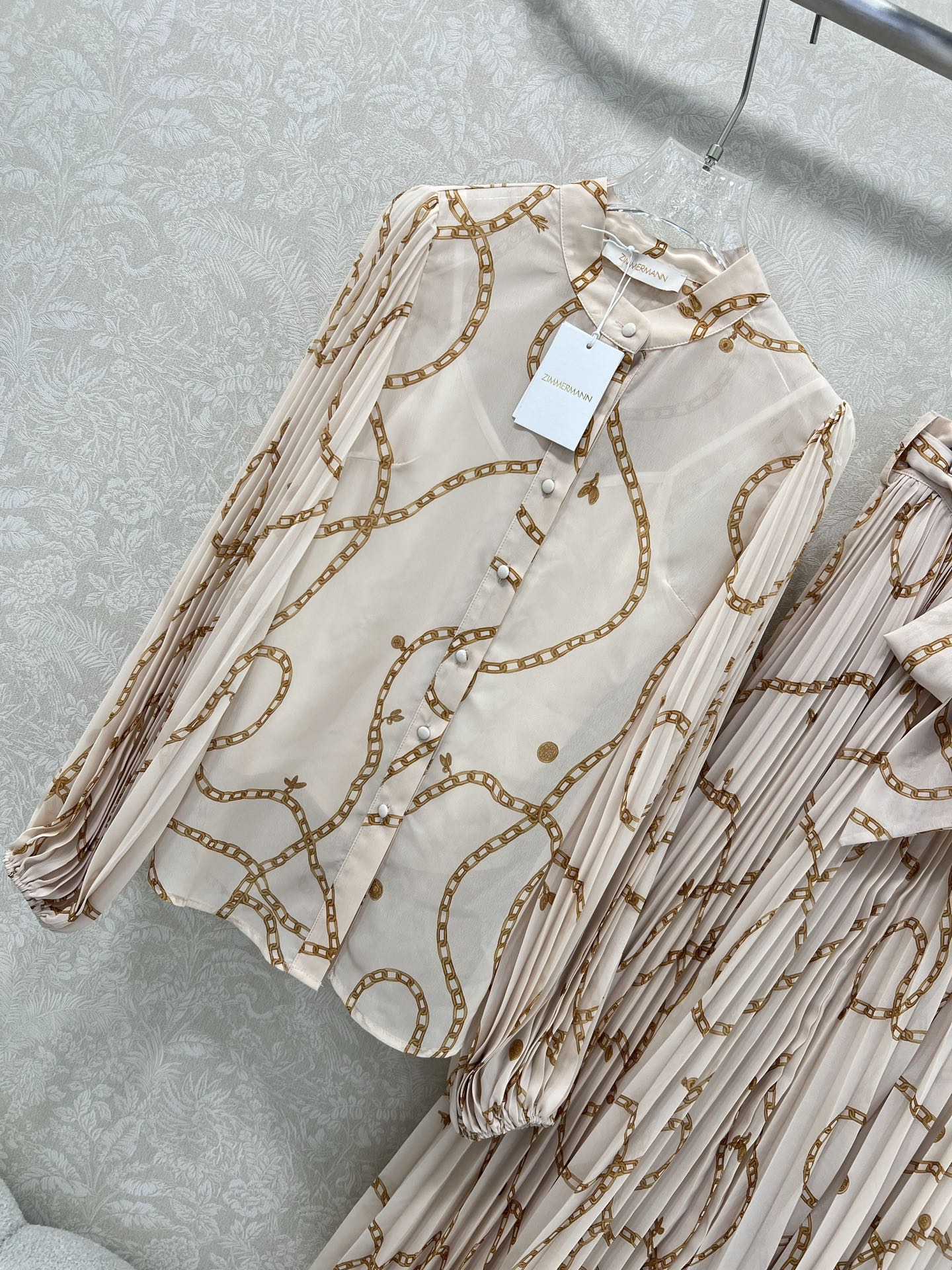 🔥🔥Zimmerman*兹/默曼25新款套装 衬衣➕半裙得组合  整体链条⛓花印花 上衣袖压褶 半裙搭配