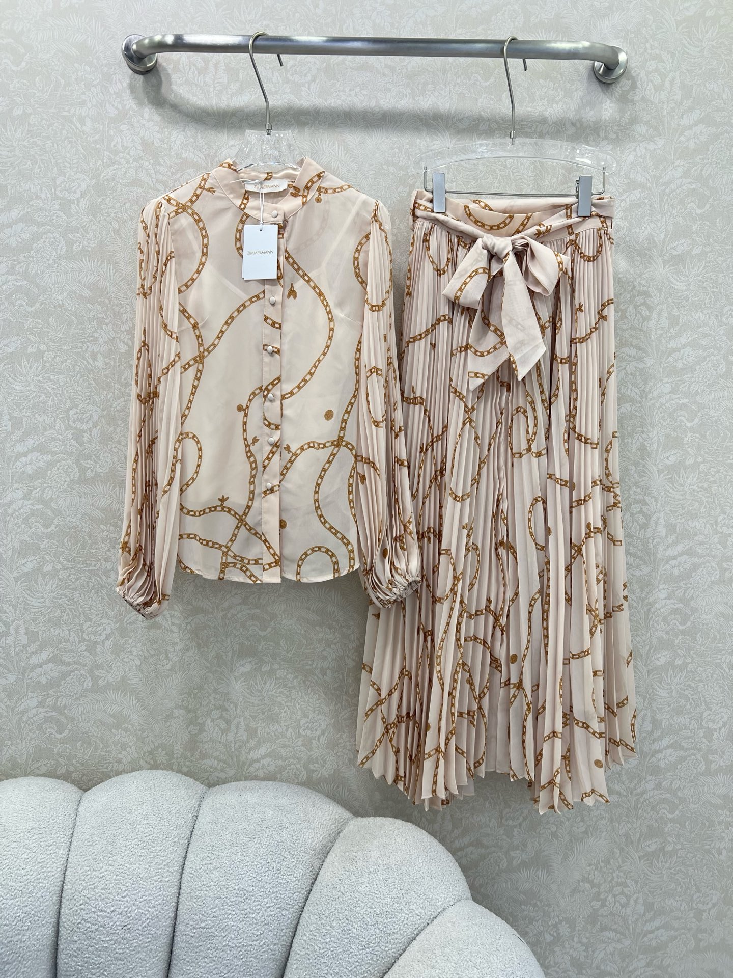 🔥🔥Zimmerman*兹/默曼25新款套装 衬衣➕半裙得组合  整体链条⛓花印花 上衣袖压褶 半裙搭配