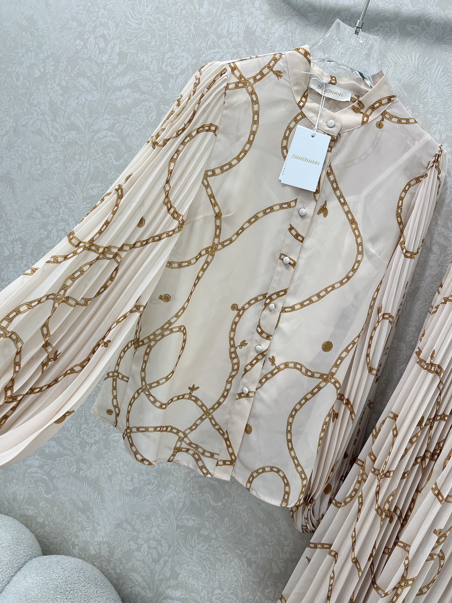 🔥🔥Zimmerman*兹/默曼25新款套装 衬衣➕半裙得组合  整体链条⛓花印花 上衣袖压褶 半裙搭配