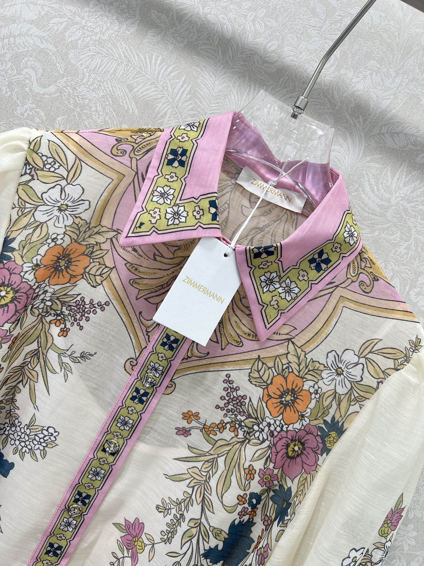 🔥🔥Zimmerman*兹/默曼 25新款翻领长款连衣裙 灯笼袖设计前襟单排本布包扣设计 袖口收紧变成泡