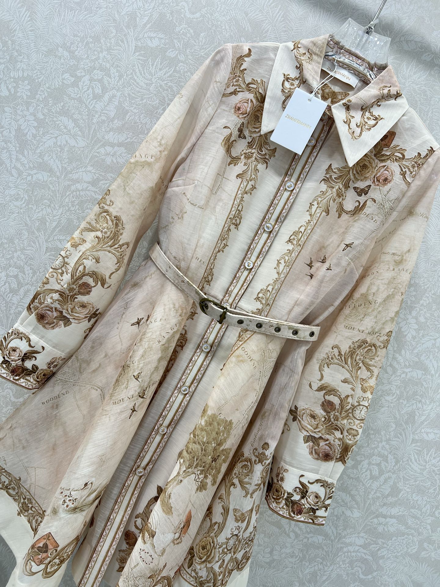 🔥🔥Zimmerman*兹/默曼 25新款定位花翻领长袖连衣裙 灯笼袖设计前襟单排本布包扣设计 袖口收紧