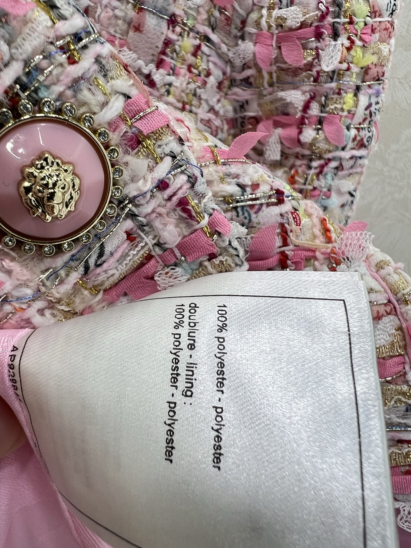 🔥🔥Chan*l25新款圆领洋装外套 山茶花印花内衬 粉色💗粗纺编织面料质感上乘 少女感拉满 粗花条纹毛