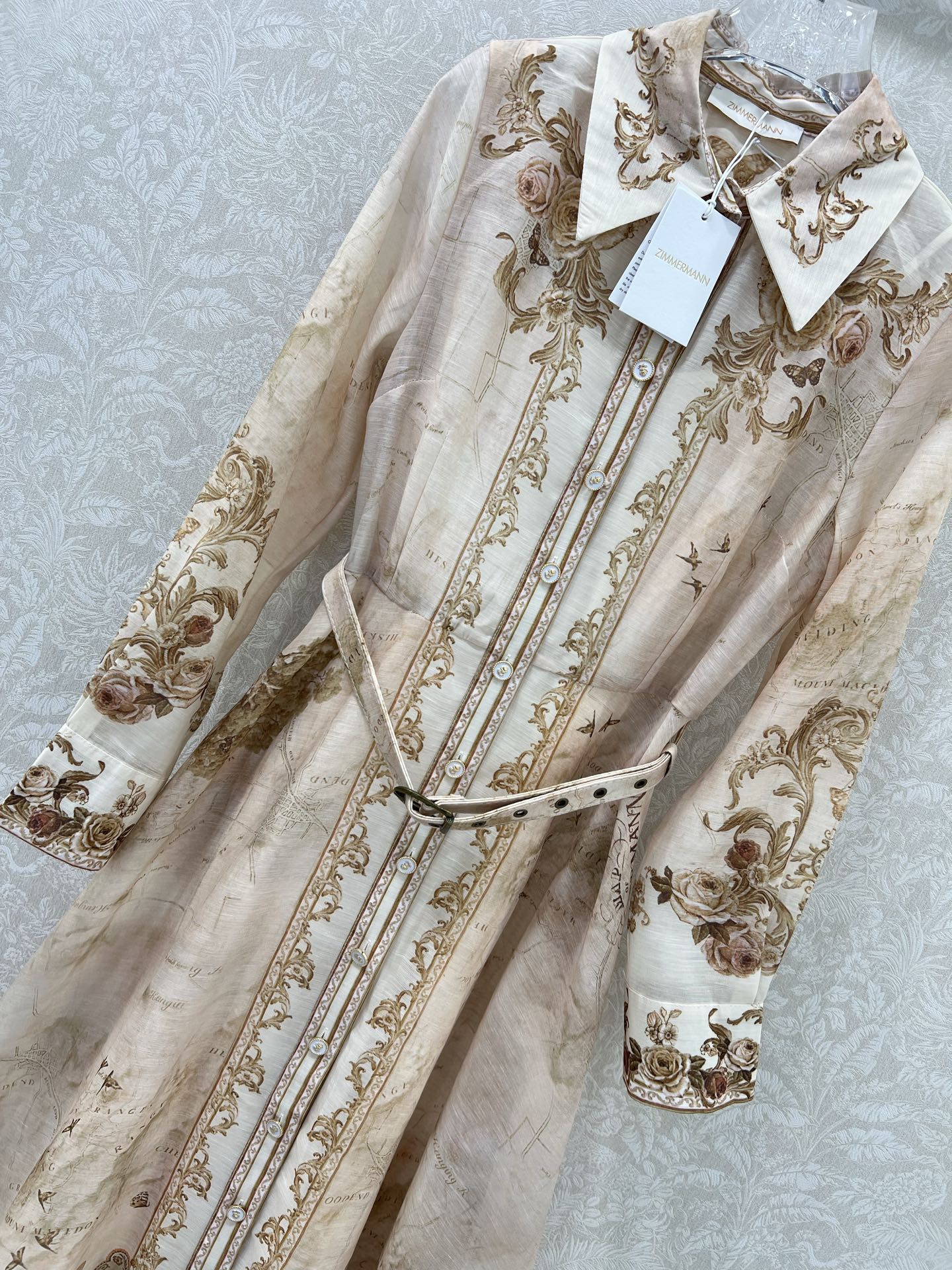 🔥🔥Zimmerman*兹/默曼 25新款定位花翻领长袖连衣裙 灯笼袖设计前襟单排本布包扣设计 袖口收紧