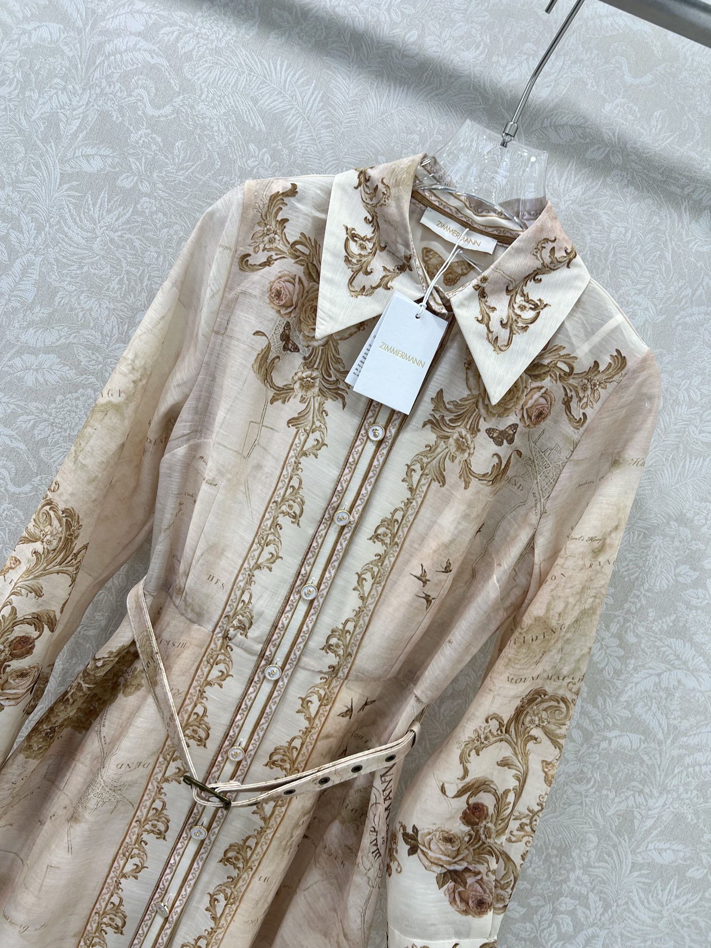 🔥🔥Zimmerman*兹/默曼 25新款定位花翻领长袖连衣裙 灯笼袖设计前襟单排本布包扣设计 袖口收紧